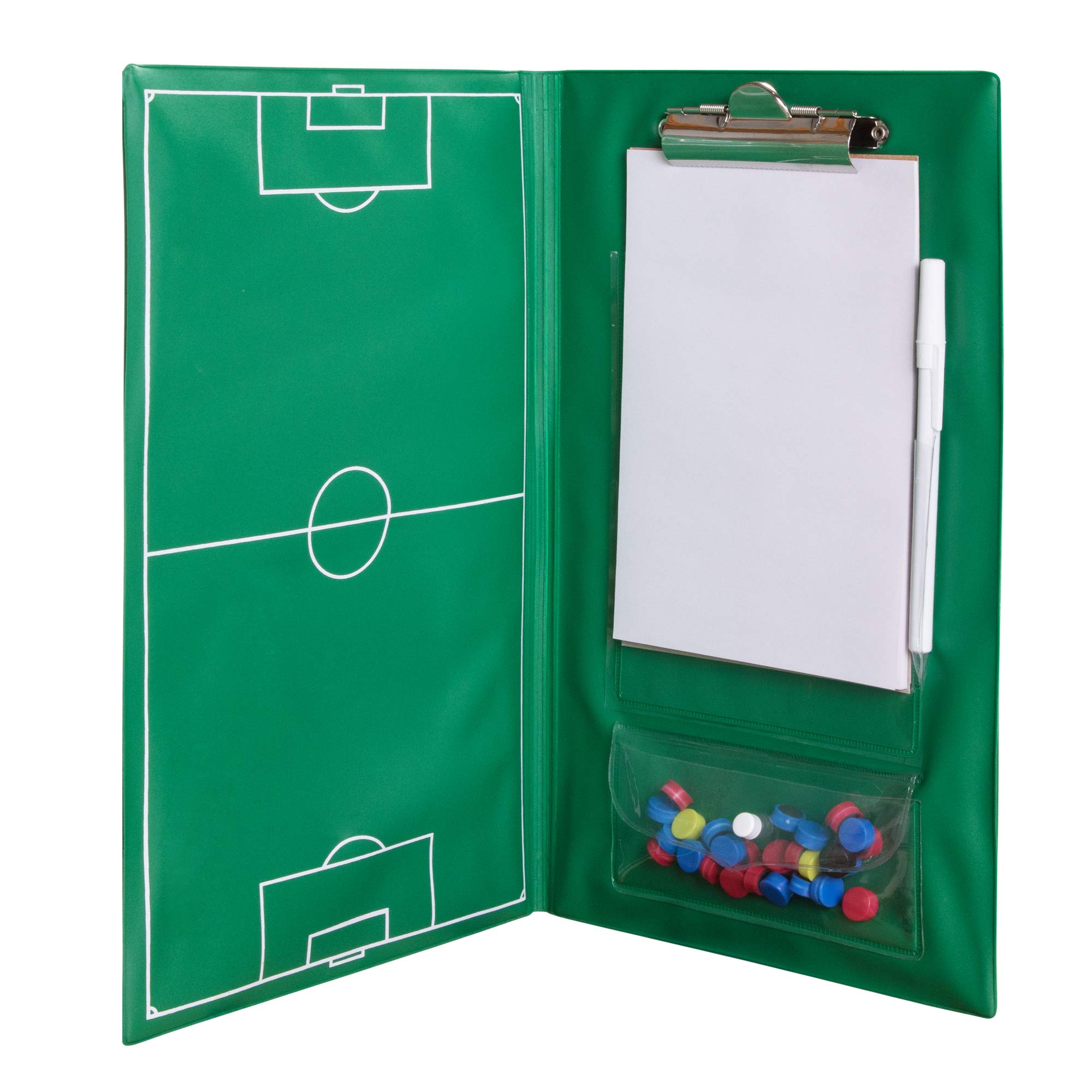 Champion Sports Magnetic Soccer Clipboard Set - Green - Perfect for Coaches, Players & Tactics Planning on the Field