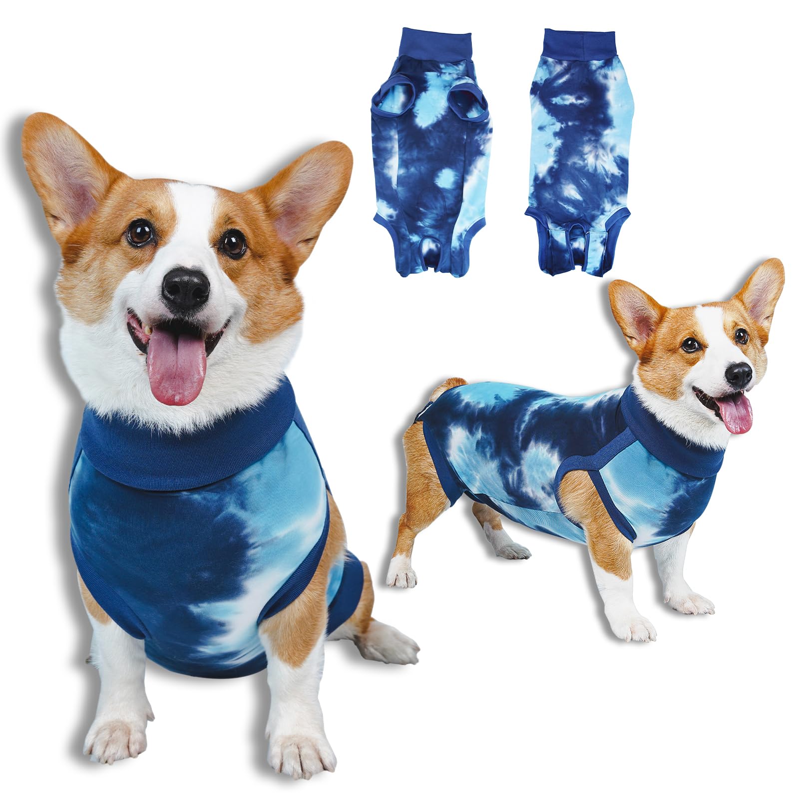 **Breathable Dog Recovery Suit for Male & Female Pets – Tie-Dye Blue Dog Onesie for Post-Surgery Wound Care | Soft Cone Alternative to Prevent Licking | Ideal for Abdominal Surgery & Healing – Perfect for Vet Visits & Home Recovery**