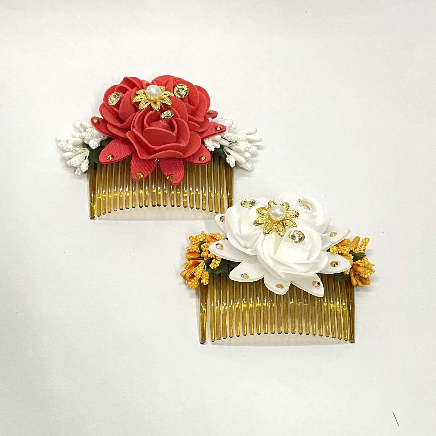 Stylish Women's Hair Accessories - 2-Pack Bridal Bun Comb Clips with Floral Design for Weddings, Parties & Special Occasions | GuruEmbelish Hair Brooch Set for Elegant Hairstyles