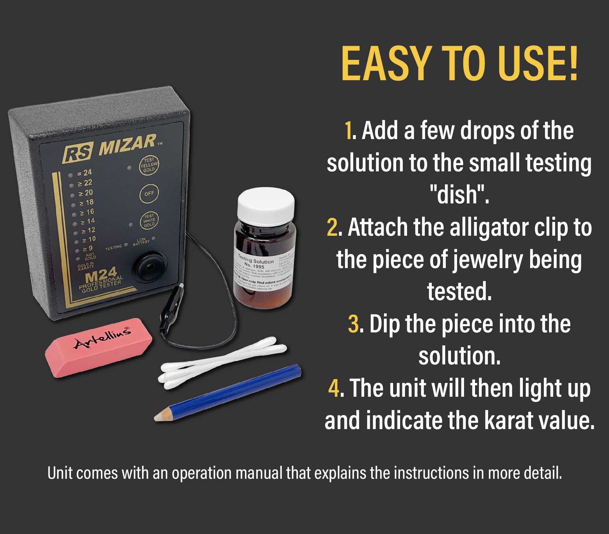 Digital M-24 Mizar Gold Karat Tester - Precise Jewelry Metal Testing Tool for Jewelers, Pawn Shops & Coin Collectors | Perfect for Authenticating Gold, Silver & Platinum Jewelry