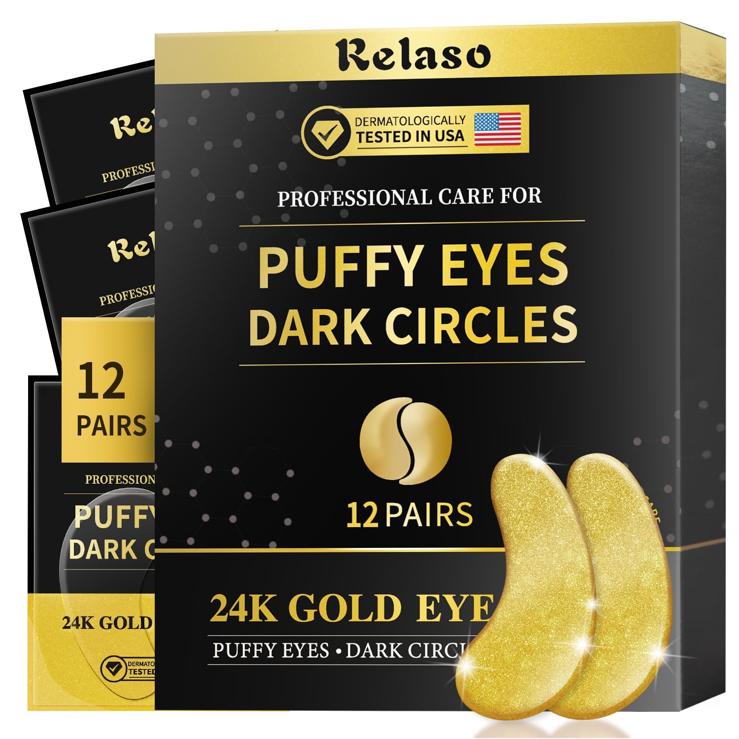 **Dermatology Golden Eye Patches with Amino Acid & Collagen – Cooling Under Eye Masks for Wrinkles, Puffy Eyes & Dark Circles – Skincare Treatment for Women – 12 Pairs – Perfect for Spa Nights, Travel & Self-Care Gifts**