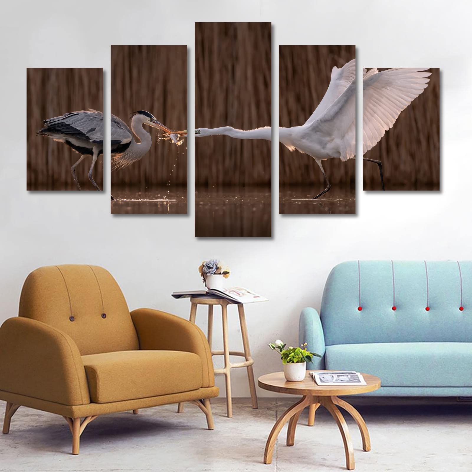 5-Piece Canvas Wall Art Set - Heron Birds Painting 40