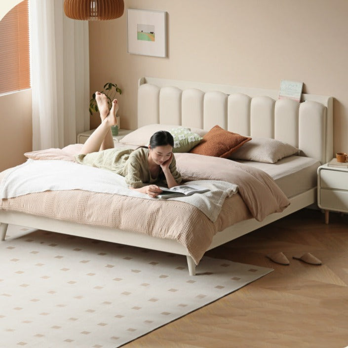 Solid Oak Wood Piano Key Bed Frame - Cream Finish - Elegant and Durable Bedroom Furniture for Classic and Modern Decor Styles