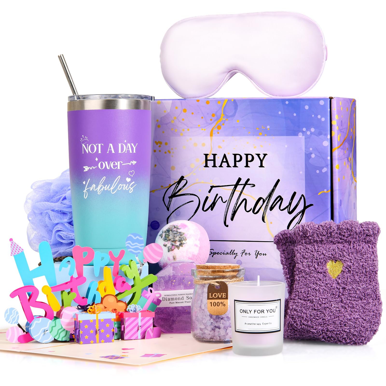 Happy Birthday Gifts for Women - Spa Gift Baskets for Her, Relaxing Bath Set for Mom, Sister, Girlfriend | Unique Birthday Present Box for Women Who Have Everything | Perfect for Self-Care, Pampering & Special Occasions