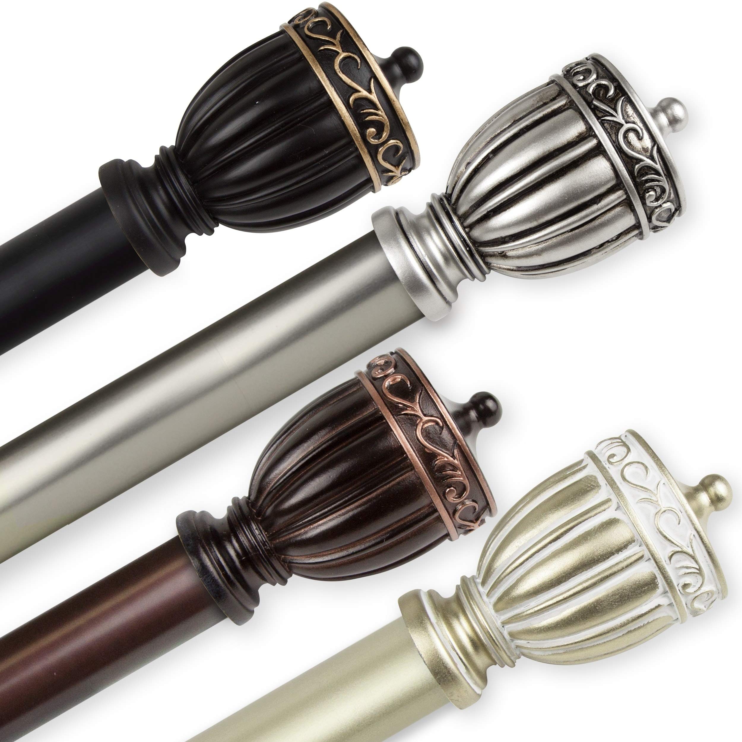 Risler 1-Inch Diameter Adjustable Bronze Curtain Rod (160-240 Inches) - Heavy Duty Window Drapes & Sheers Rod for Living Room, Bedroom, or Office