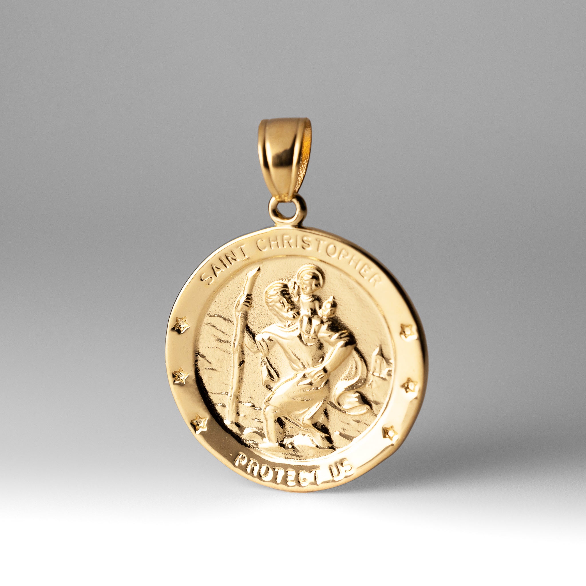Gold Extra Large Saint Christopher Medal Pendant Model M1487 - Religious Jewelry for Men & Women, Travel Protection Charm, Catholic Gift for Baptism, First Communion & Confirmation