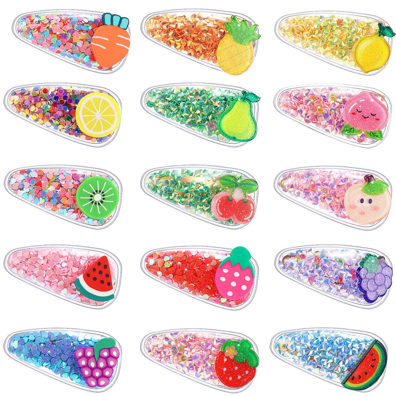 ScentRose Transparent Shiny Fruit Cartoon Hair Clips for Baby Girls, Toddlers, Kids & Teens - Elegant Glitter Hair Accessories (4-Piece Pack, Random Colors/Designs) - Perfect for School, Parties & Daily Styling