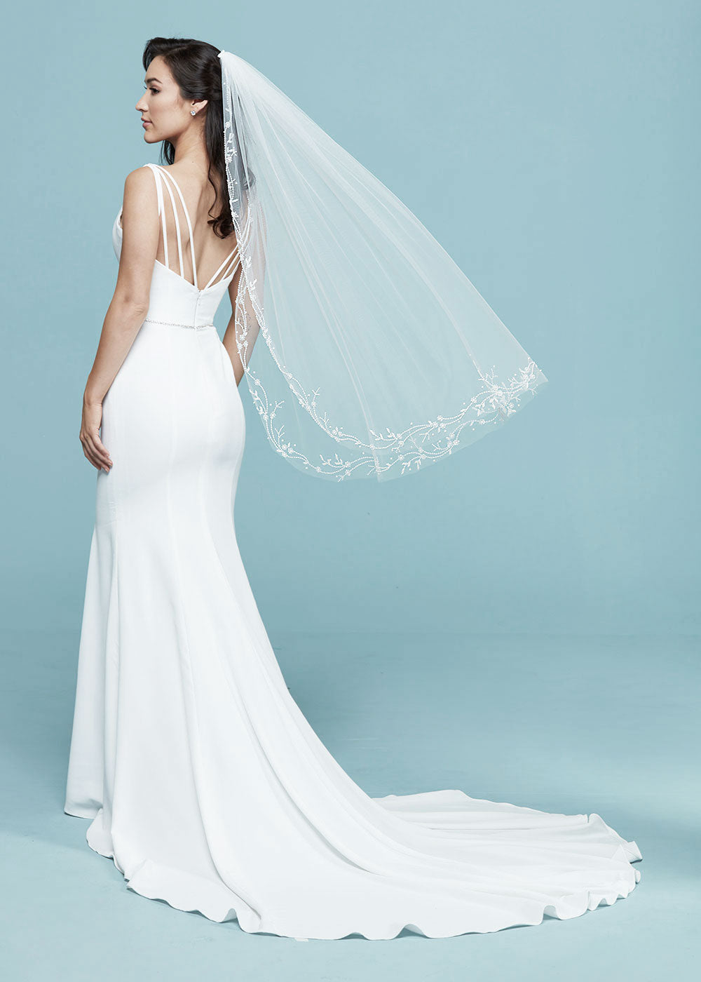 Peyton Veil Fingertip Wedding Veil With Beaded Edging - Elegant Bridal Accessory for Ceremony & Photography