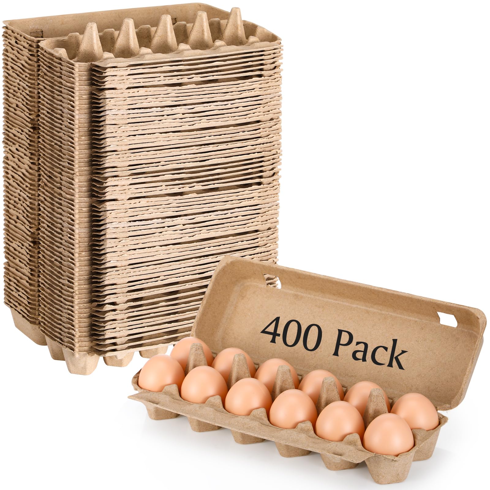 400 Pcs Blank Paper Pulp Egg Cartons - 1 Dozen Egg Containers, Eco-Friendly Cardboard Egg Trays for Kitchen, Farm, Market & Home Egg Storage (2x6 Style) - Perfect for Fresh Eggs, Farmers Markets & Sustainable Packaging