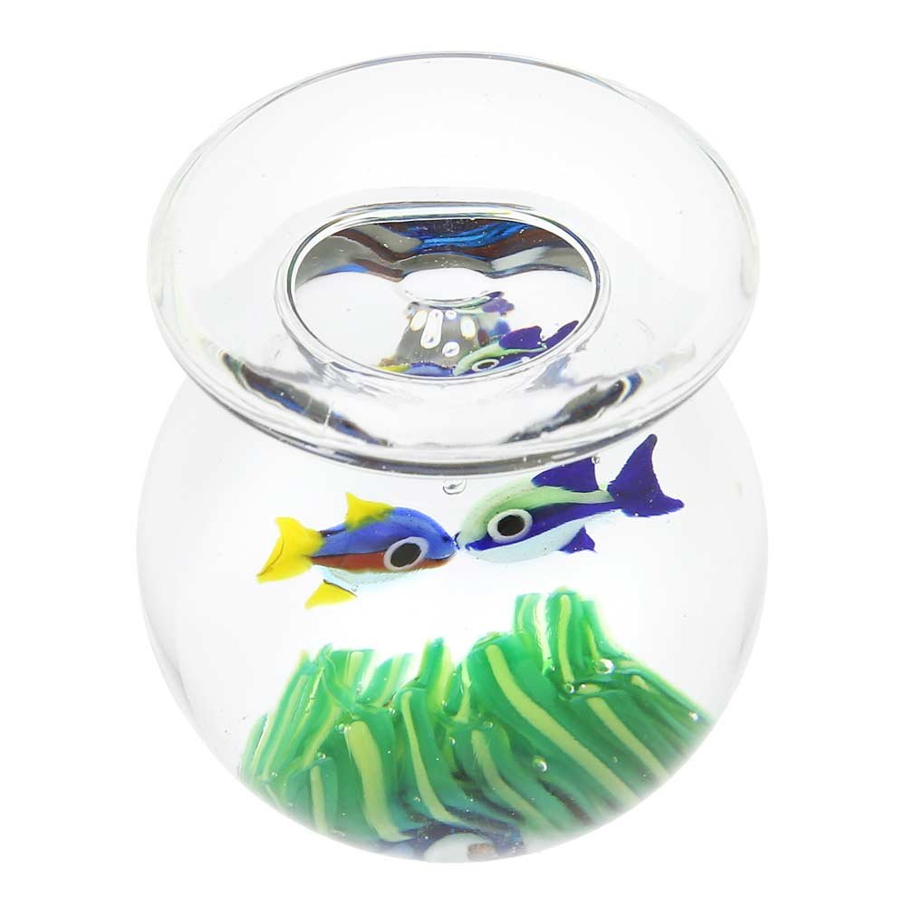Authentic Murano Glass Aquarium Jar with Two Tropical Fish - Handmade in Venice, Italy | Perfect for Home Decor, Office Desk, and Gift Ideas