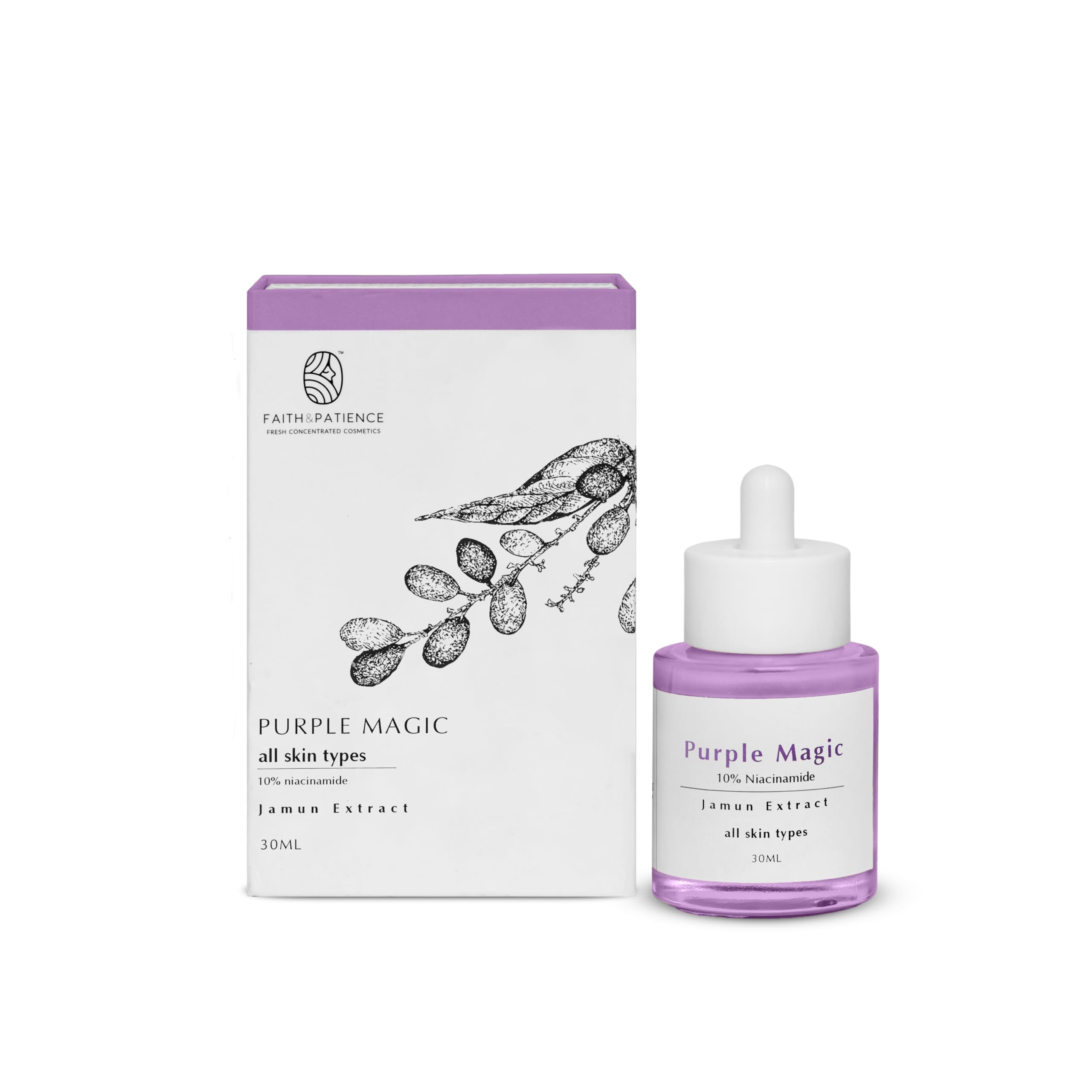 Faith & Patience Purple Magic Niacinamide Face Serum for Acne Marks & Oil Control with Zinc – Clarifying Serum for Oily & Acne-Prone Skin | 30ml | Brightening & Hydrating | Perfect for Daily Skincare Routine & Nighttime Use