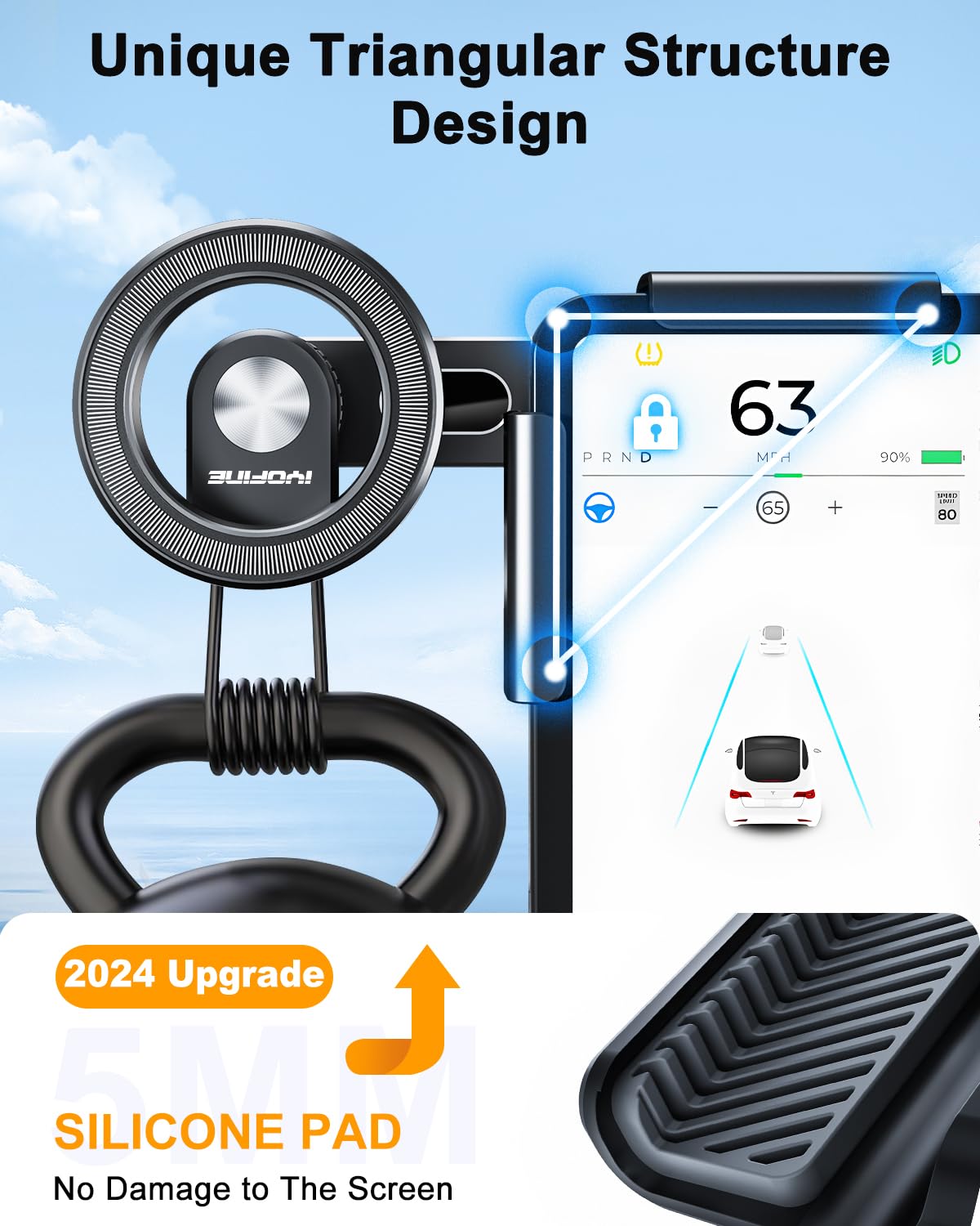 Magnetic Phone Mount for Tesla Model 3/Y/S/X/Cybertruck - No Glue Required MagSafe Car Dash Phone Holder - 2025 Tesla Accessories - Perfect for Hands-Free Navigation & Charging While Driving