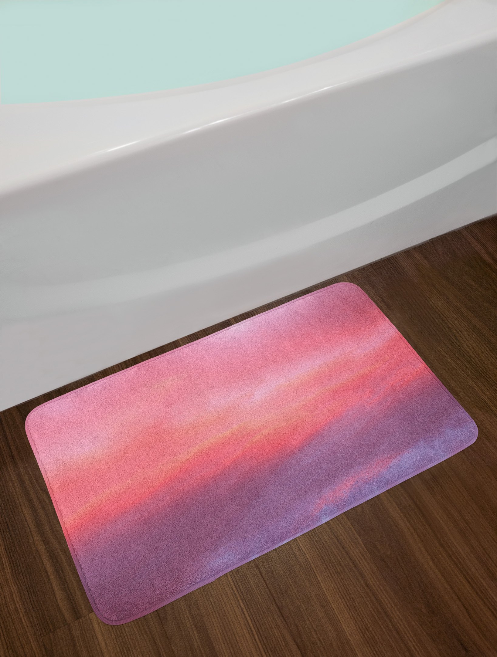 Ambesonne Coral Bath Mat - Ultra Soft Plush Non-Slip Bathroom Rug 30x20 Inches, Vanilla Sky Cloud Design in Pale Pink Coral Lilac - Perfect for Bathroom Decor, Spa Retreat & Cozy Home Comfort