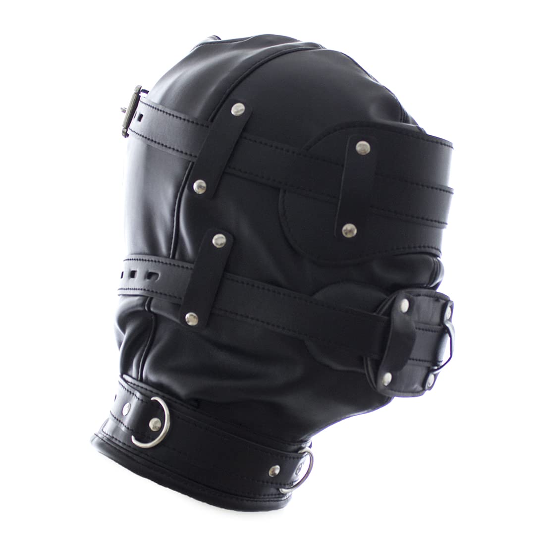 Black Leather Adjustable Blindfold Head Hood - Removable Cosplay Mask for Halloween & BDSM - Soft Face Cover for Role Play & Costume Parties