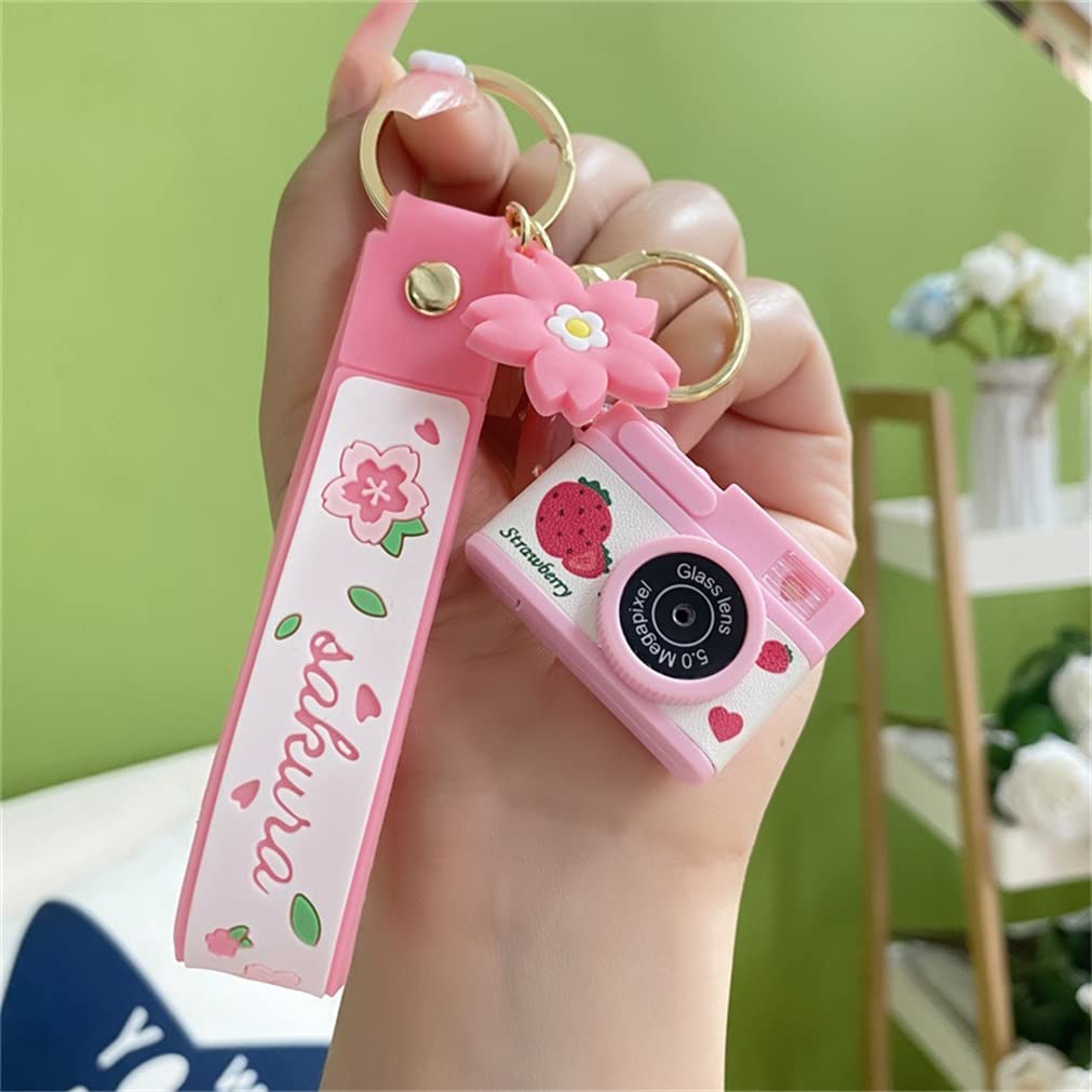 Ergugos Pink Camera Keychain with LED Light & Sound Effects - Creative Fashion Car Bag Charm, Cute Couple Gift for Students, Anti-Lost Keychain for Backpacks & Keys | Perfect for School, Travel & Daily Use