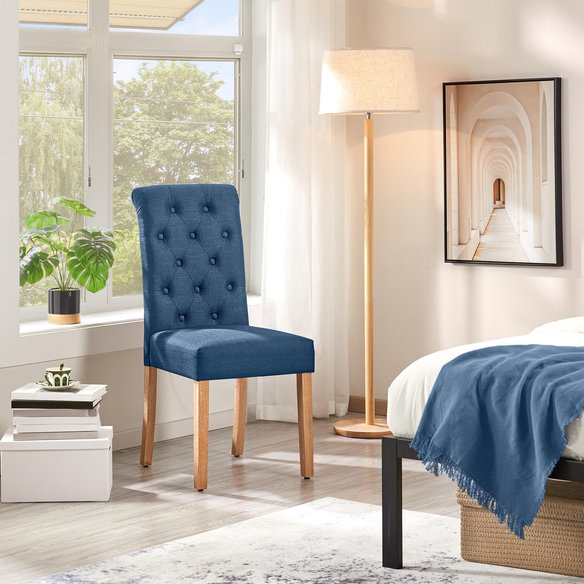 Yaheetech 4-Piece Dining Chair Set - Button Tufted Parsons Kitchen Chairs with Upholstered Fabric & Solid Wood Legs - Comfortable Padded Seat for Dining Room, Kitchen, Restaurant (Blue) | Perfect for Family Meals, Dinner Parties & Casual Dining