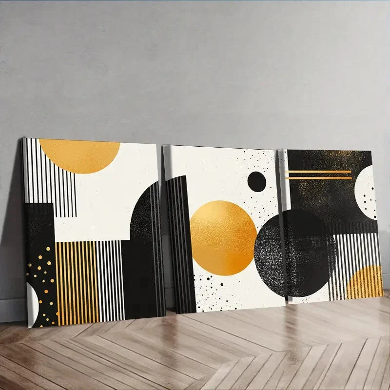 3-Piece Flowing White and Gold Wall Art Set - Framed Canvas Prints 40x60cm - High Quality Australian Made - Ready to Hang - Perfect for Living Room, Bedroom or Office Decor