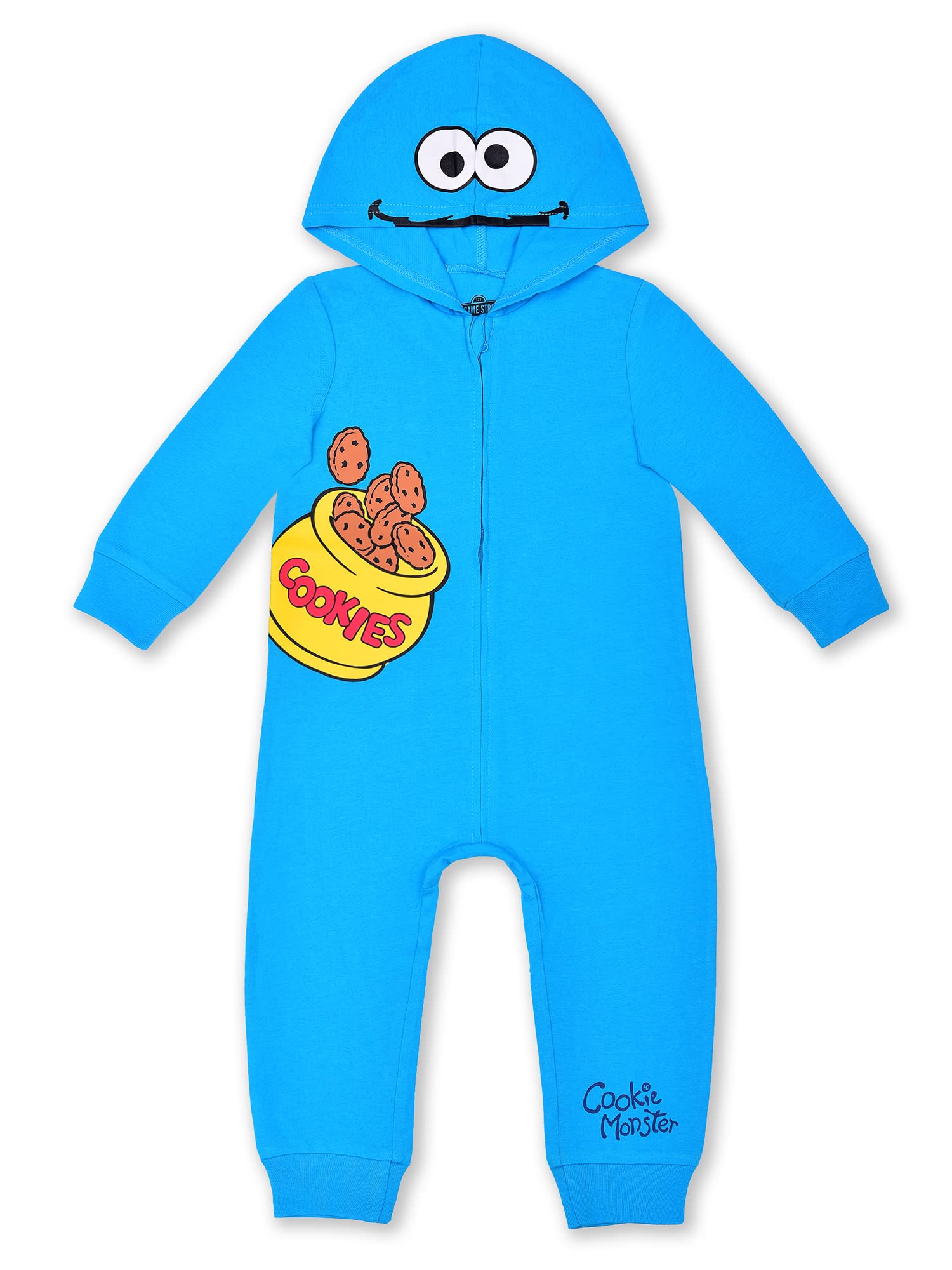 Sesame Street Boys' Elmo or Cookie Monster Zip-Up Long Sleeve Hooded Romper - Newborn, Infant & Toddler Outfit for Playtime, Daycare & Family Photos
