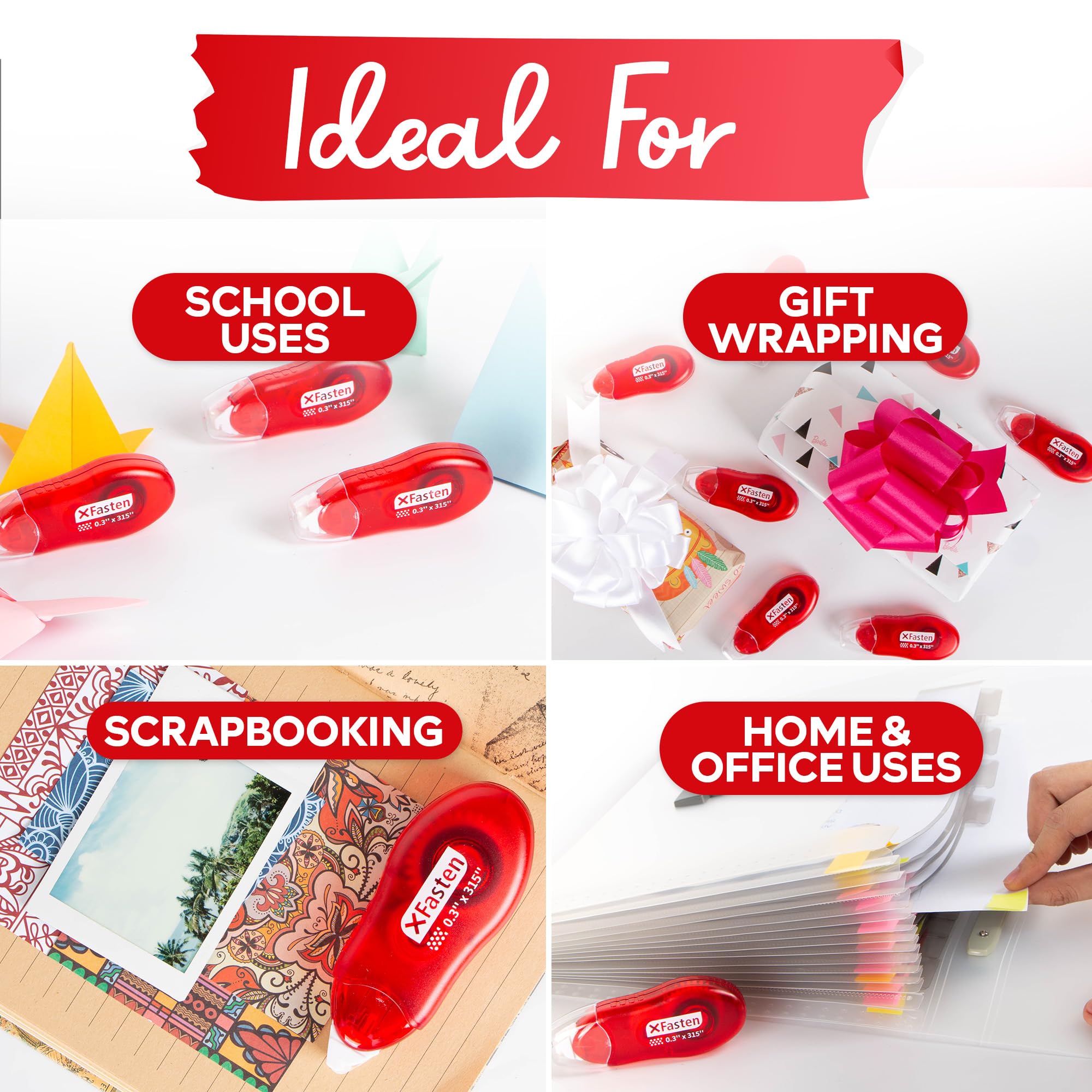 Japan Dots Scrapbook Tape Glue Roller Runner - 8mm x 26ft Double Sided Adhesive Roller (8-Pack) - Removable Dot Applicator for Scrapbooking, Photo Albums & DIY Crafts - Perfect for Card Making, Journaling & Home Decor Projects - XFasten Brand