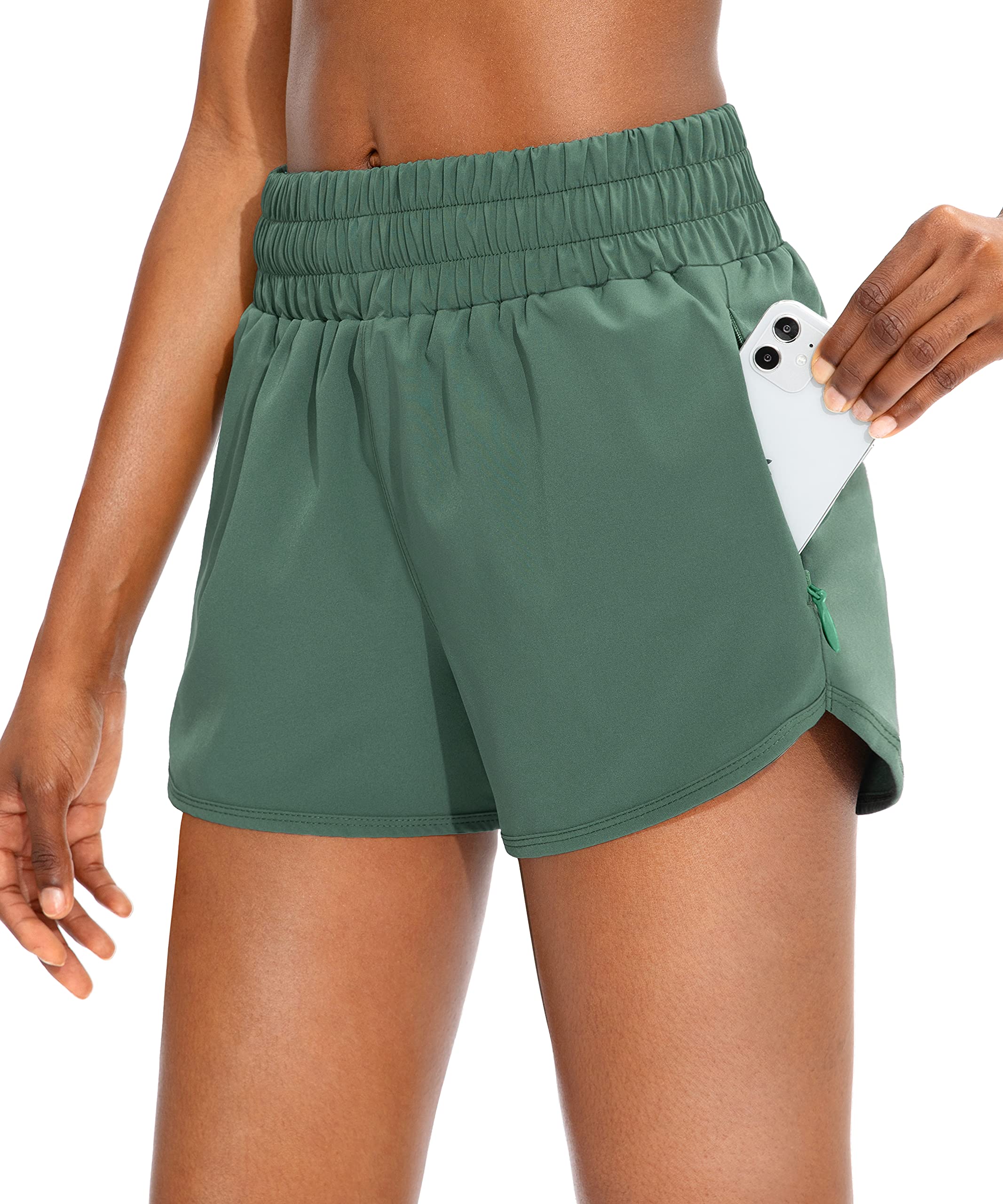 SANTINY High Waisted Running Shorts for Women with Zip Pockets - Athletic Workout Gym Shorts with Liner - Perfect for Jogging, Yoga & Fitness Training