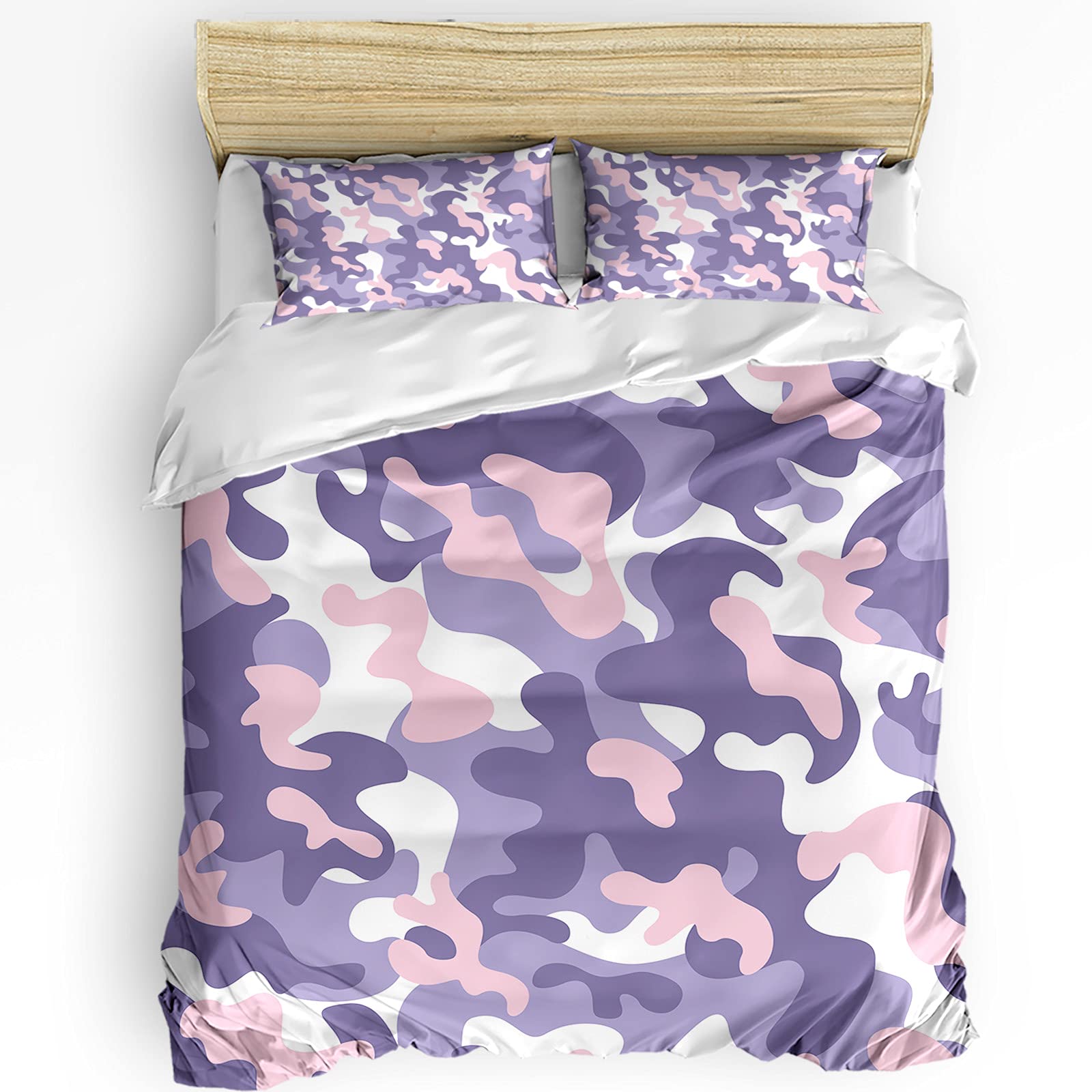 Royalreal California King Camouflage Purple Pink Duvet Cover Set - Soft Comforter Cover with 2 Pillowcases for Teens, Kids & Adults - Perfect for Bedroom, Dorm & Guest Room Decor