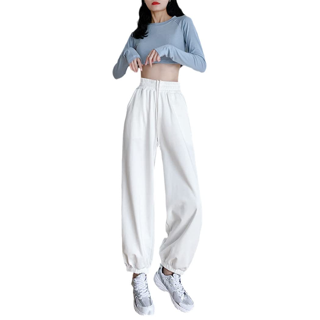 **KEHAIOO Women's White & Black Korean Style Baggy Joggers - Oversized Sweatpants for Women, High Waist Lounge Pants, Casual Workout & Yoga Pants - Perfect for Running, Gym, Travel & Relaxing**