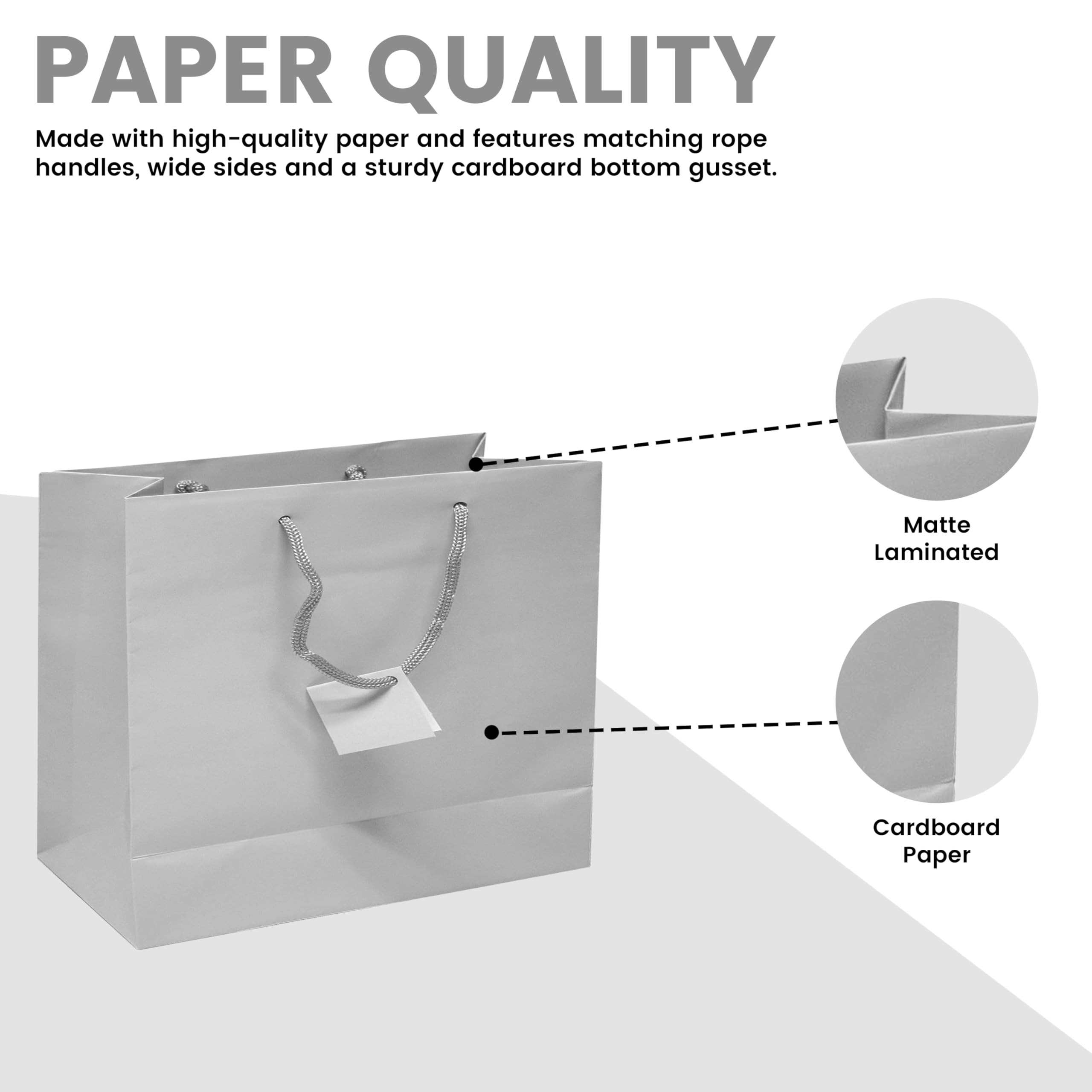 10 Pack Silver Gift Bags with Handles 9.25x3.75x7.25 Inches - Elegant Euro Tote Paper Bags for Business, Shopping, Birthday & Party Favors | Perfect for Groceries, Retail Packaging & Personal Gift Giving