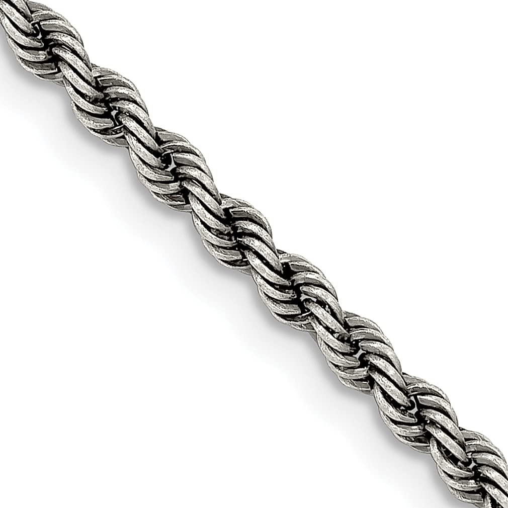 925 Sterling Silver Ruthenium Plated 2.5mm Rope Chain Necklace - 18 Inch Women's Fine Jewelry with Pendant Charm - Elegant Gift for Her, Perfect for Daily Wear, Special Occasions & Anniversary Gifts