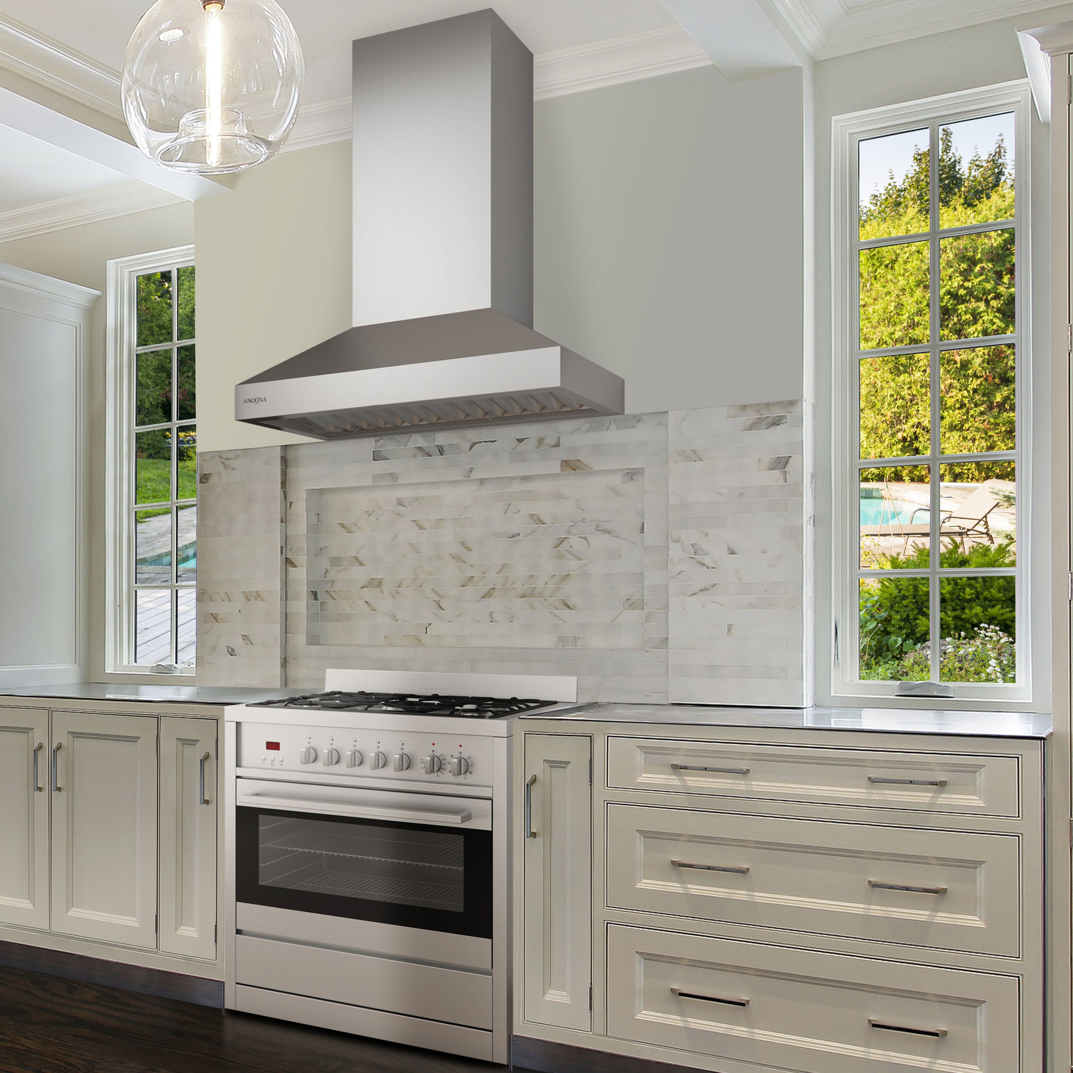 Pro Series 36-Inch Pyramid Range Hood with Hidden Controls - Stainless Steel Kitchen Vent Hood for Modern Home Cooking