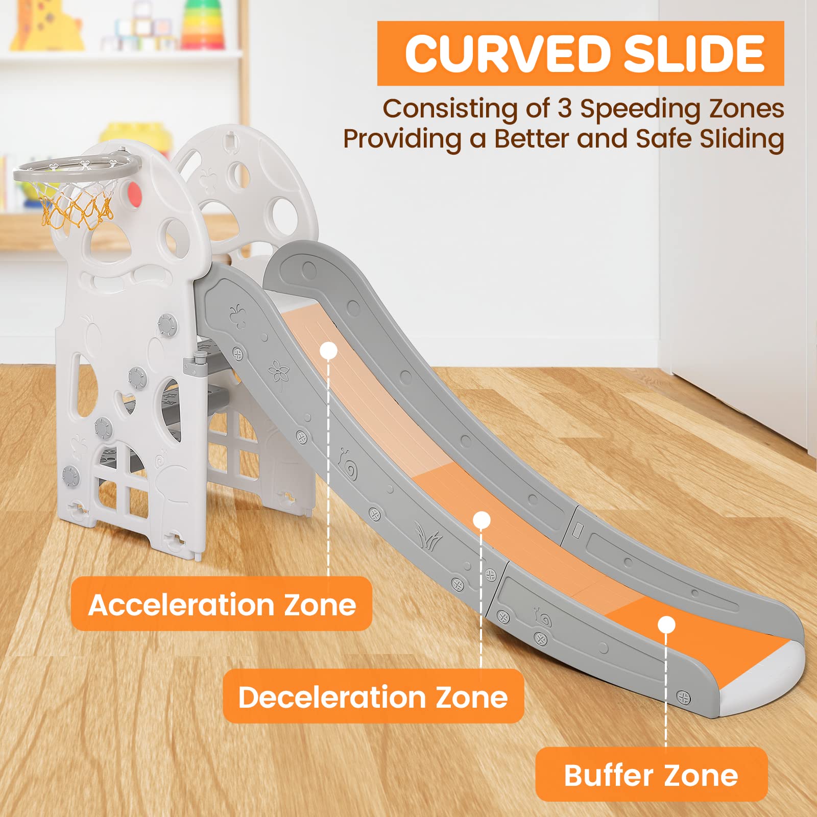 GARVEE 3-in-1 Toddler Slide with Extra Long Slope - Safe & Durable Indoor/Outdoor Play Slide for Kids - Perfect for Backyard, Playroom, and Preschool Activities