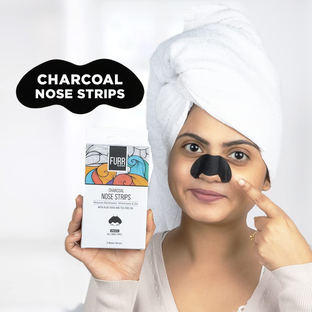 FURR By Pee Safe Blackhead Remover Bamboo Charcoal Nose Strips (6 Pack) - Deep Cleansing Pore Strips with Aloe Vera & Tea Tree Oil - Reduces Blackheads, Whiteheads, Excess Oil & Dirt - Gentle Skin Care for Men & Women - Perfect for Daily Facial Cleansing Routine
