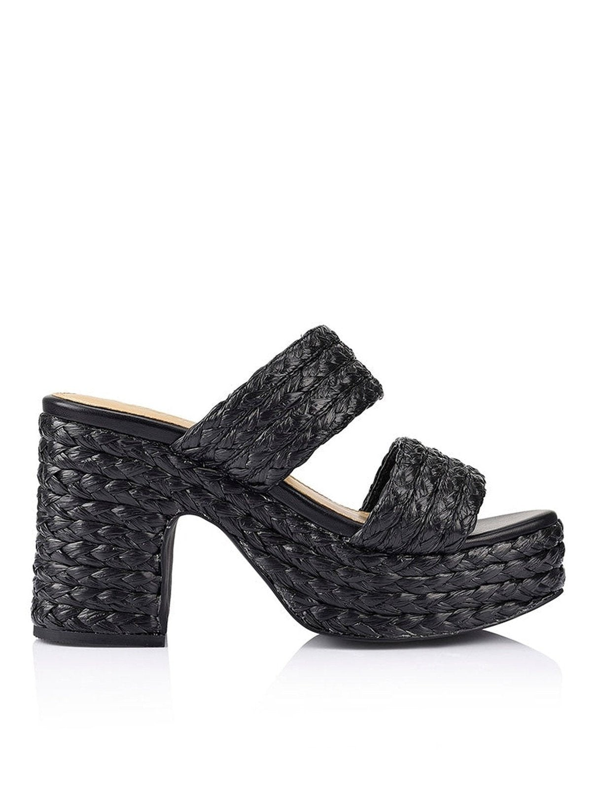 Mingus Black Raffia Platform Mules - Comfortable Women's Summer Slides for Beach, Pool & Casual Outings