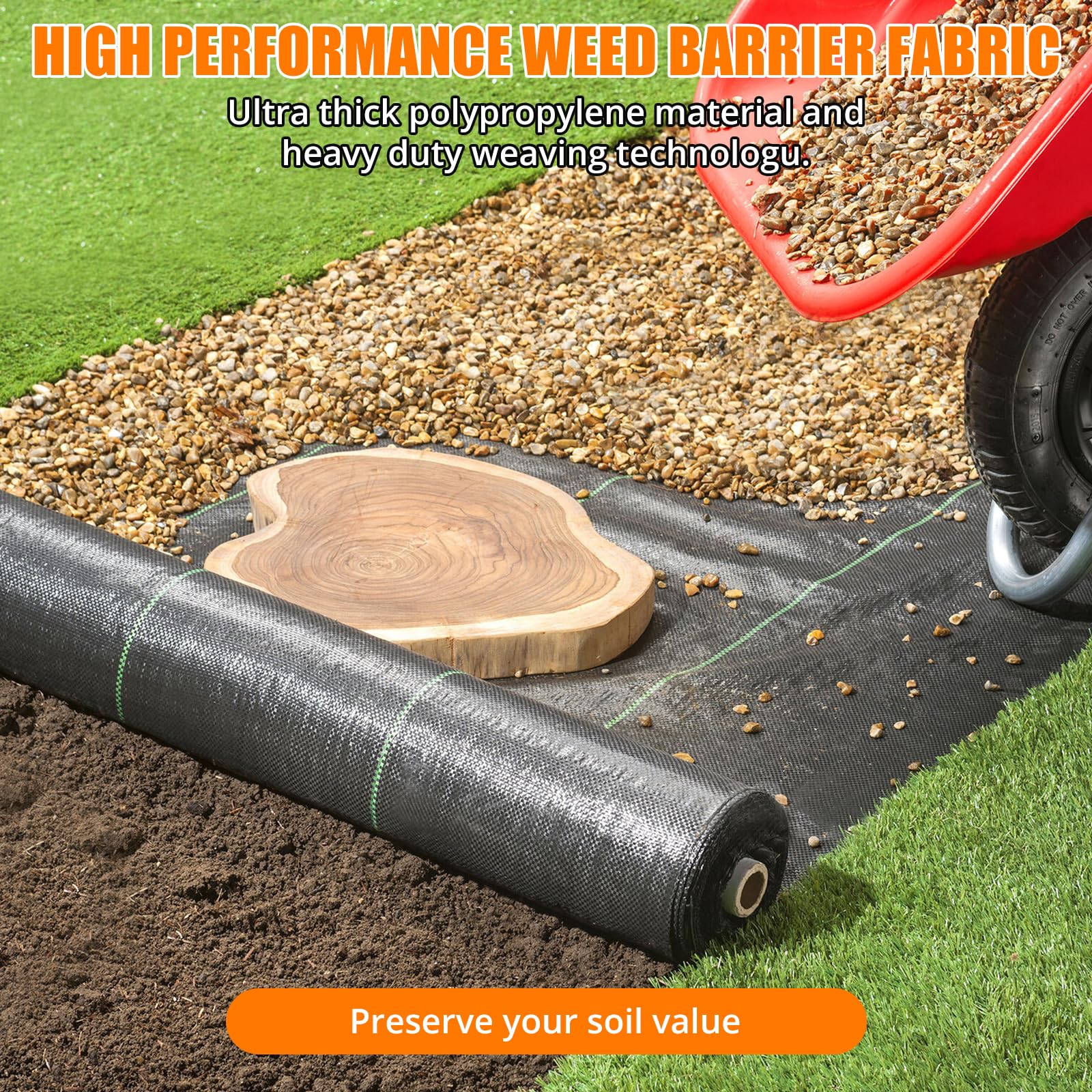 GARVEE 3.2OZ Heavy Duty Weed Barrier Landscape Fabric - 5 Pack 330FT Woven PP Weed Control Mat for Garden, Driveway & Landscaping | Durable Geotextile Ground Cover to Block Weeds | Perfect for Flower Beds, Vegetable Gardens & Pathway Protection