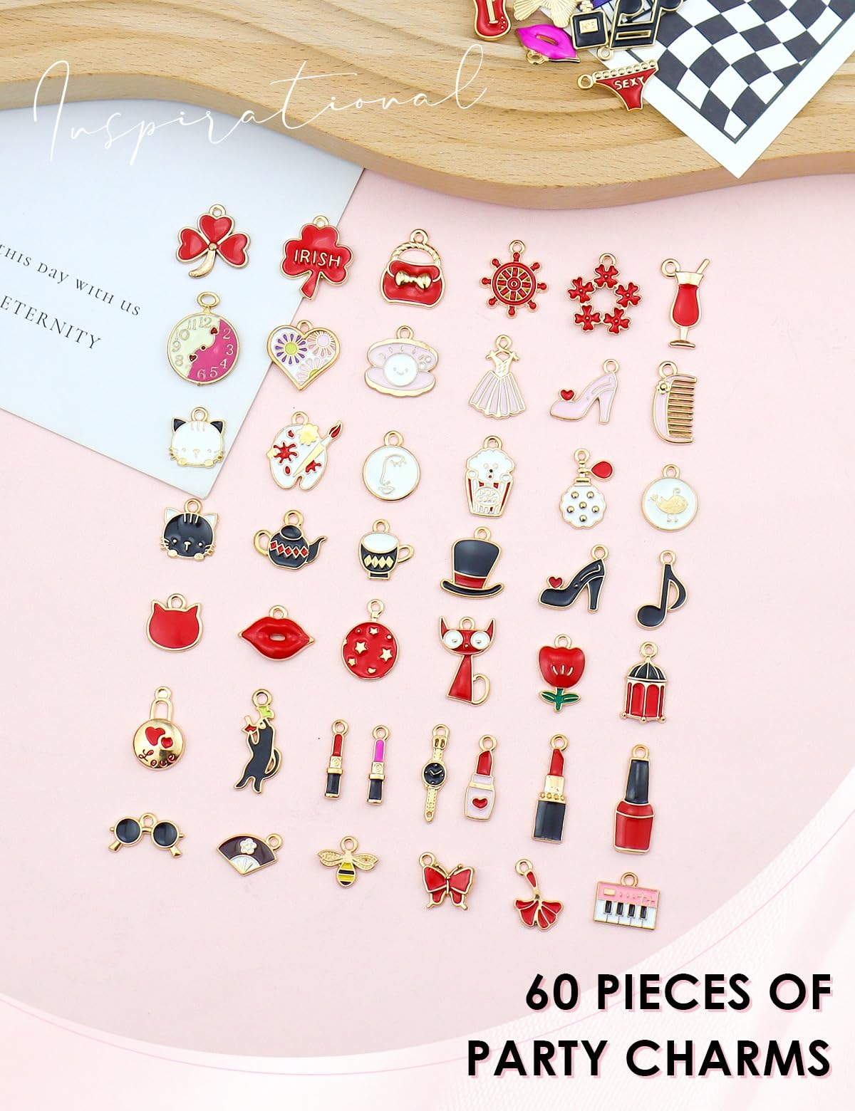 60Pcs Gold Plated Enamel Lipstick Charms for Jewelry Making - DIY Necklace, Bracelet & Craft Supplies - Perfect for Party Fashion, Gift Giving & DIY Projects