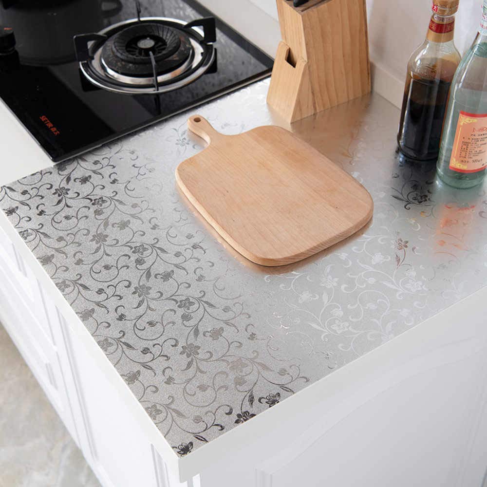 Durable Aluminum Foil Stickers for Kitchen - Oil Proof, Waterproof & Heat Resistant Stove Contact Paper - Silver Flower Pattern (40X200cm) - Perfect for Countertops, Cabinets & Appliances Protection