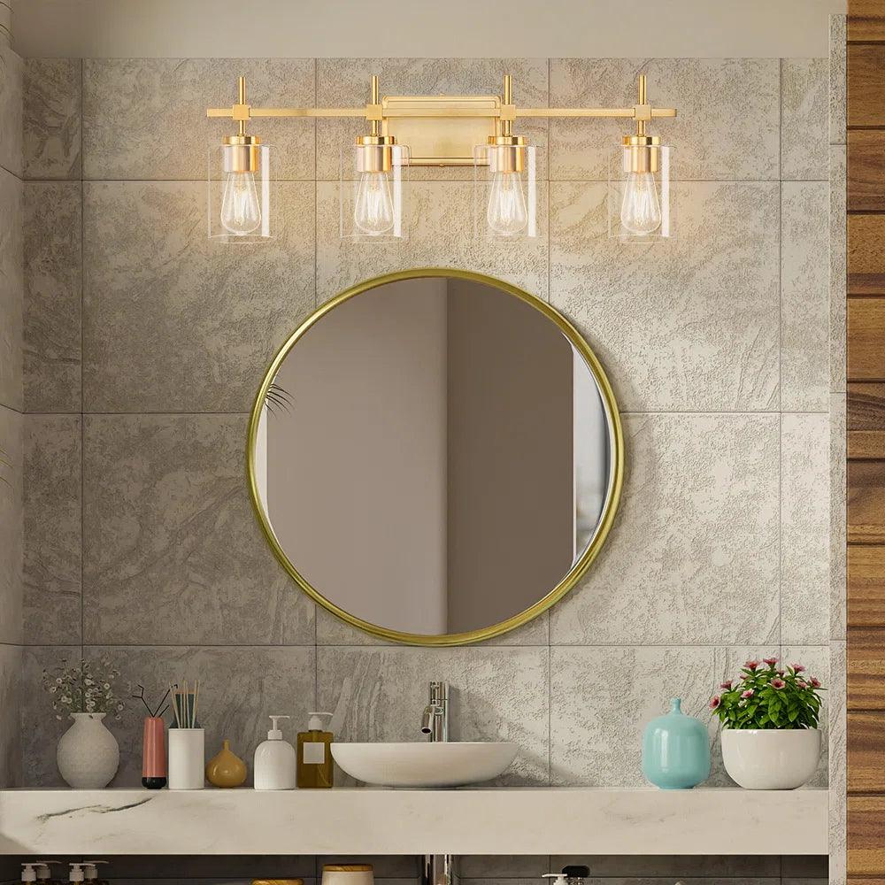 Jasper Black & Gold Clear Glass 4-Light Bathroom Vanity Light Fixture - Modern Elegant Lighting for Bathroom, Powder Room & Dressing Area