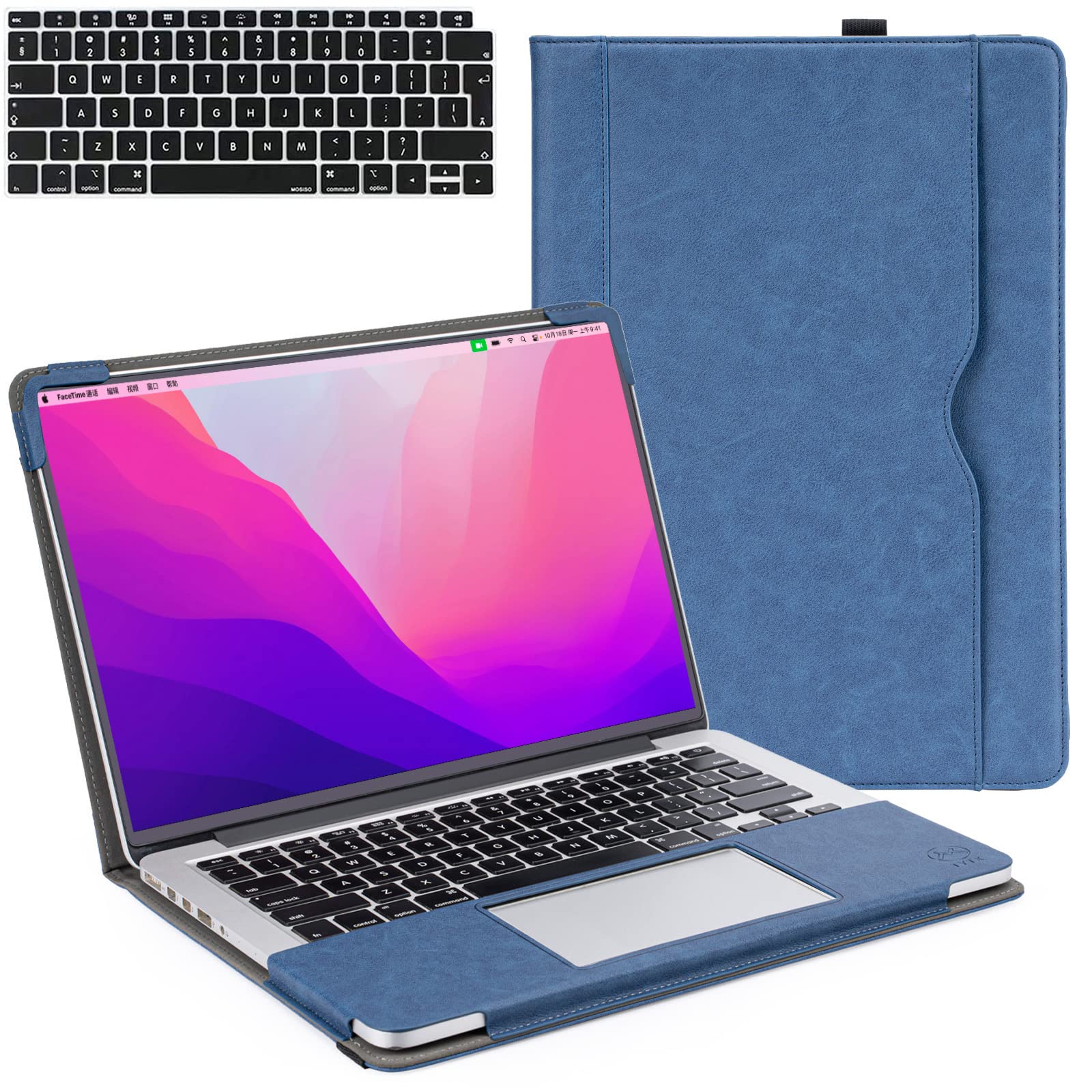 Premium Leather Case for MacBook Pro 14 Inch 2021 (A2442 M1 Pro/M1 Max) - Protective Folio Cover with Keyboard Sleeve | Durable Laptop Accessory for Work, Travel & School (Blue)