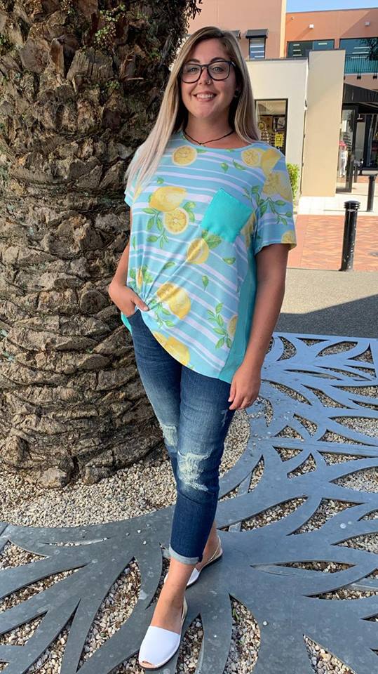 Lemon Spritz Pocket Top in Mint Green - Women's Casual Short Sleeve Blouse for Summer Outfits & Beach Vacations