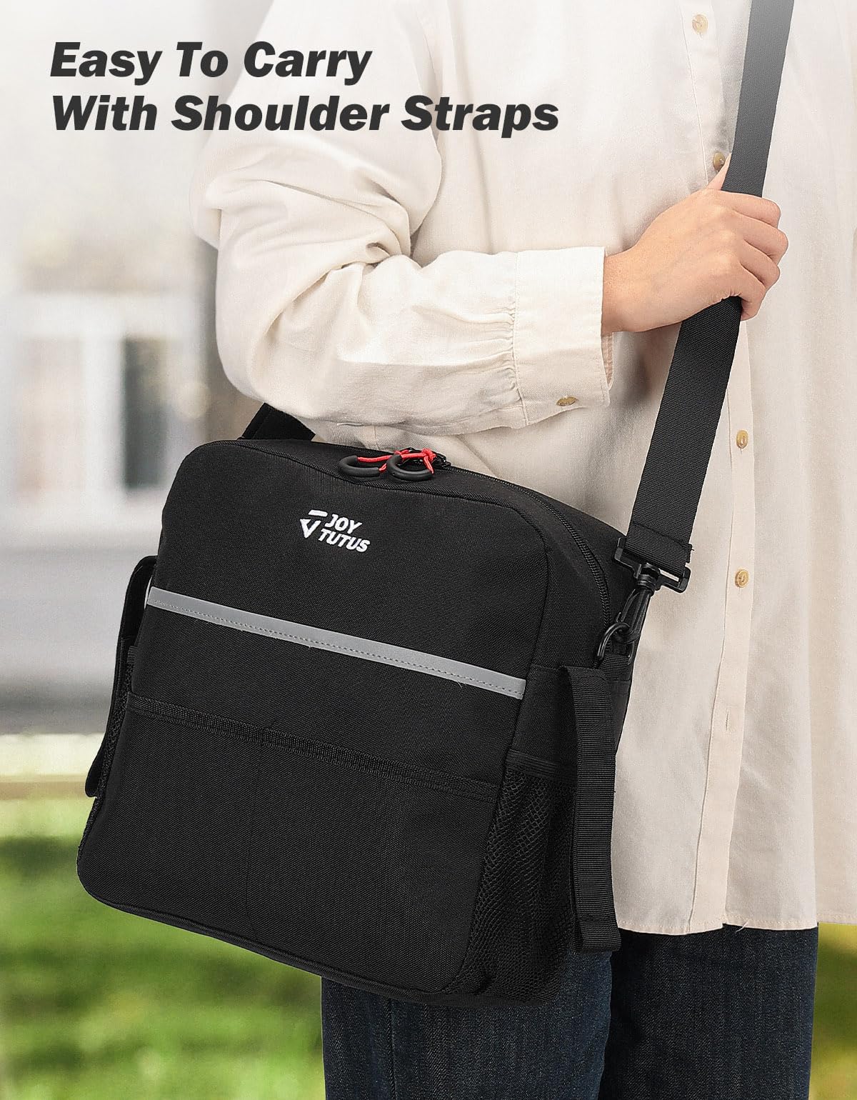 JOYTUTUS Wheelchair Backpack Bag with Cup Holder & Reflective Stripe - 11x11x3.74 Inch Rollator Wheelchair Accessories Pouch with Adjustable Shoulder Strap - Perfect for Daily Commute, Travel & Outdoor Activities
