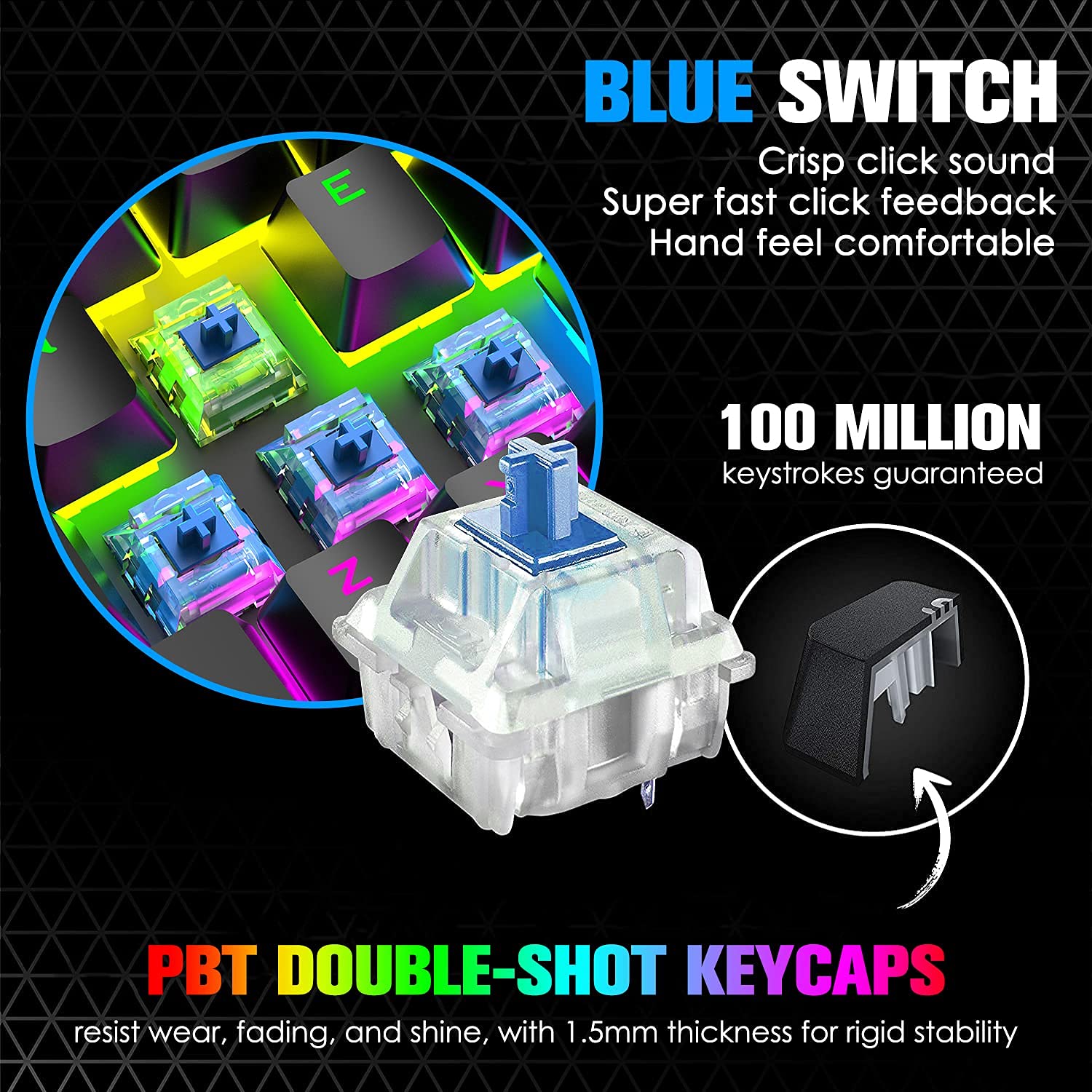 Mechanical Gaming Keyboard with RGB Backlit Keys, Spill-Resistant Design, Dedicated Media Controls | 87-Key Anti-Ghosting Keyboard for PC, PS4, PS5, Xbox One (Black) | Perfect for Esports, Streaming & Office Work