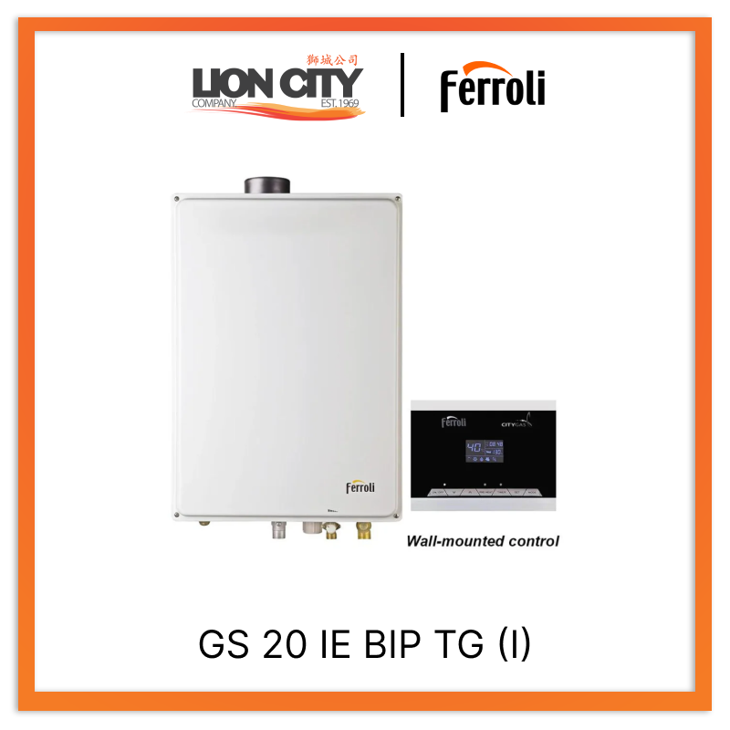 Ferroli GS 20 IE BIP TG (I) Indoor Preheat Gas Water Heater - High Efficiency Tankless Water Heater for Home & Apartment Use - Instant Hot Water for Showers, Sinks & Appliances