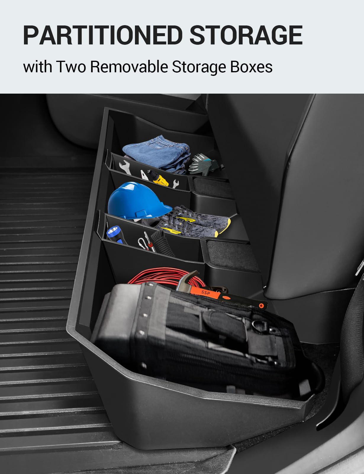 Motrobe Tesla Cybertruck Rear Underseat Storage Organizer - ABS Hidden Storage Bin with Removable Box for 2024-2025 Cybertruck | Second Row Backseat Organizer | Perfect for Road Trips, Camping & Vehicle Organization