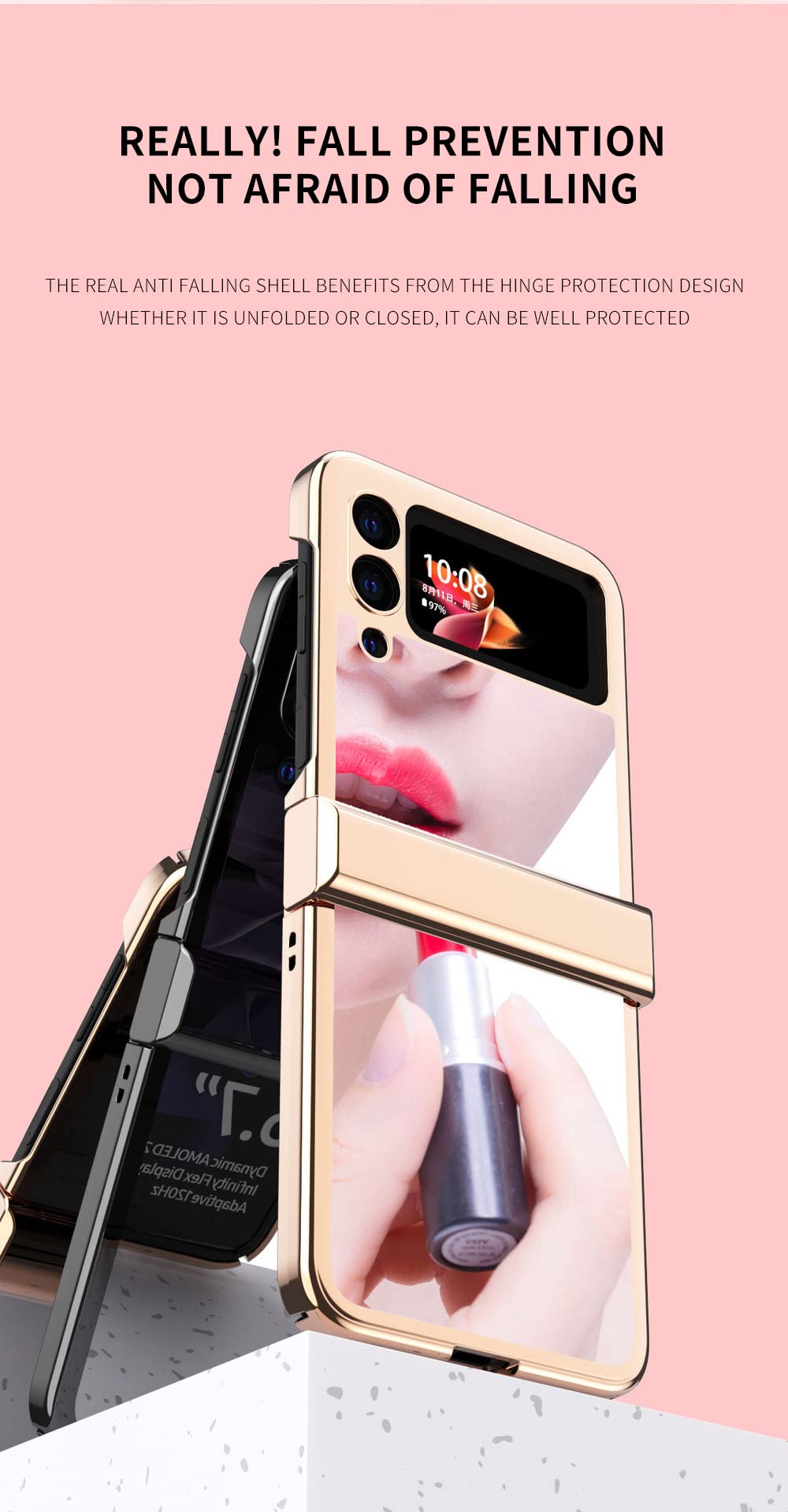 Samsung Galaxy Z Flip 3 5G Case 2021 - Shockproof Hard PC Back Cover with Electroplating Bumper & Hinge Protection | Stylish Rose Gold Phone Case for Women & Girls | Perfect for Makeup Mirror & Daily Use