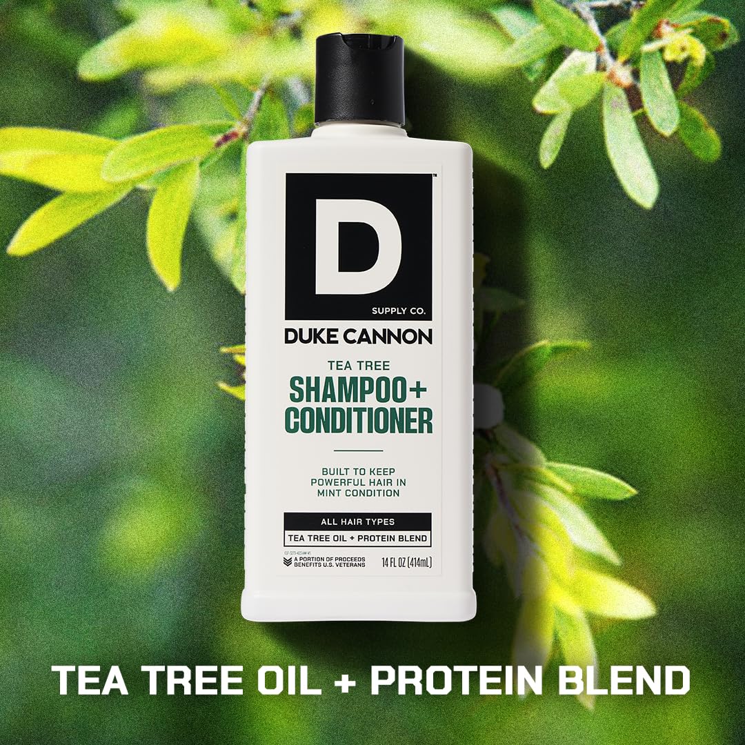 Duke Cannon Supply Co. 2-in-1 Hair Wash & Conditioner for Men - Tea Tree Oil Shampoo with Masculine Scent - Gentle Cleansing & Strengthening Formula (14 oz) - Perfect for Gym, Travel & Daily Hair Care