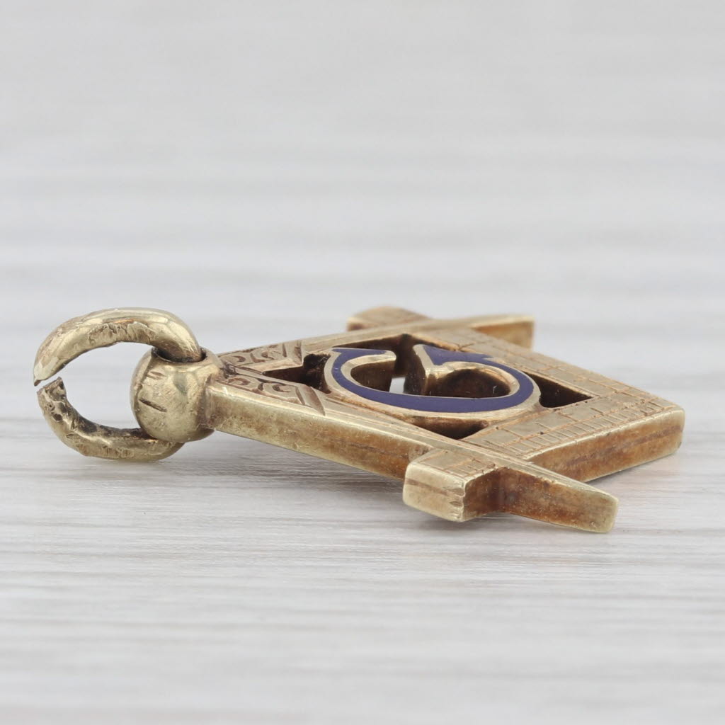 Antique Masonic Pendant Fob with Square & Compass Design - 14k Gold Blue Lodge Jewelry - Perfect for Freemason Collectors & Lodge Ceremonies