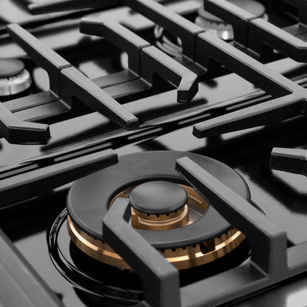 ZLINE 36 Inch Black Stainless Steel 6-Burner Gas Rangetop with Brass Burners & Porcelain Cooktop - Professional Kitchen Stove for Home Chefs & Cooking Enthusiasts