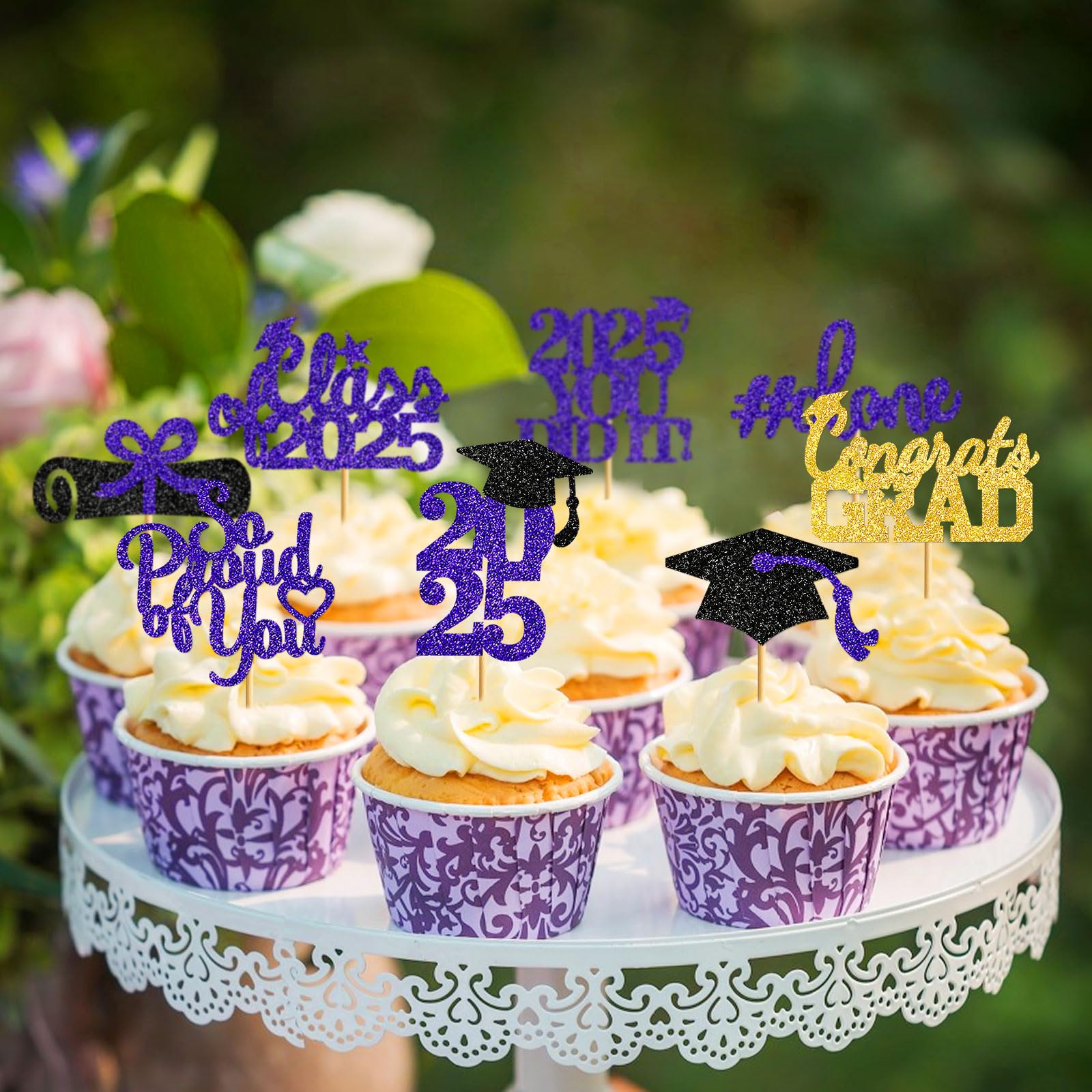 40Pcs Graduation Cupcake Toppers 2025 - Purple Class of 2025 Decorations, Graduation Party Supplies, Cake Picks for Graduation Ceremony & Celebration - Perfect for Graduation Parties, School Events & Dessert Decorations