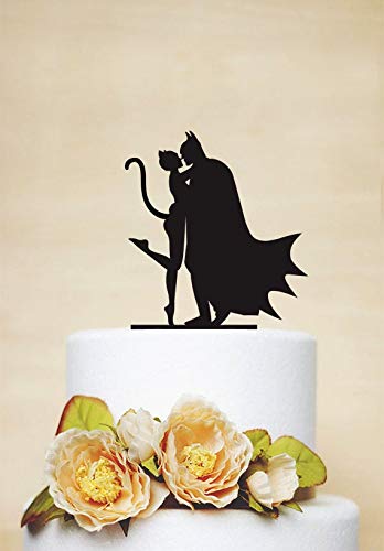 Batman and Catwoman Custom Cake Topper - Wedding Cake Decorations - Personalized Couple Silhouette Topper for Birthday, Anniversary & Superhero Theme Parties