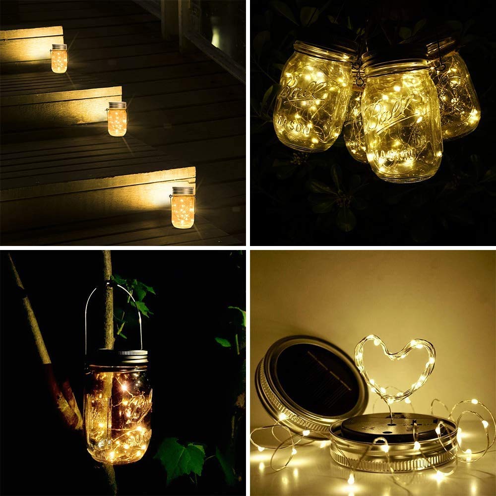 SunKite Solar Mason Jar Lights (NO Jars Included) - 12 Pack Waterproof 30 LED Fairy Firefly String Lights with Hangers - Warm White Outdoor Solar Lighting for Garden, Patio, Yard, Wedding & Party Decorations
