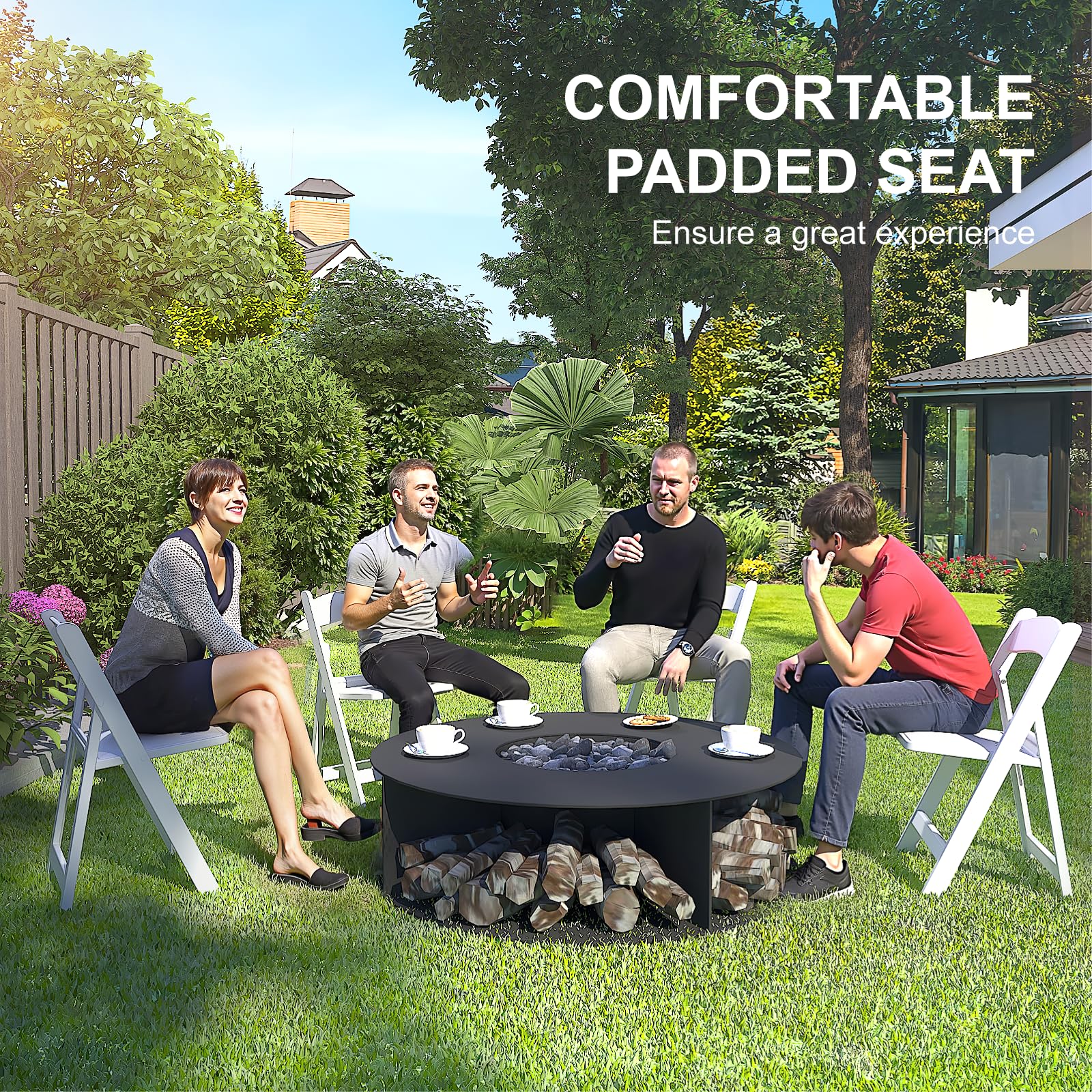 4 Pack White Resin Folding Chairs with Cushion - Lightweight Plastic Foldable Chairs for Wedding, Party, Home & Events - Indoor/Outdoor Use with 600lbs Capacity - Perfect for Backyard BBQs, Picnics, Banquets and Temporary Seating